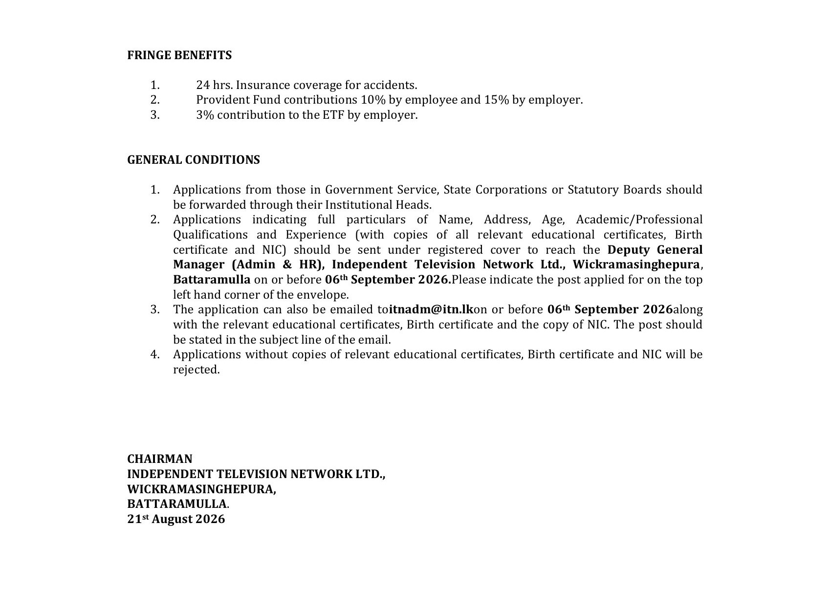 Content Creator - Independent Television Network Ltd