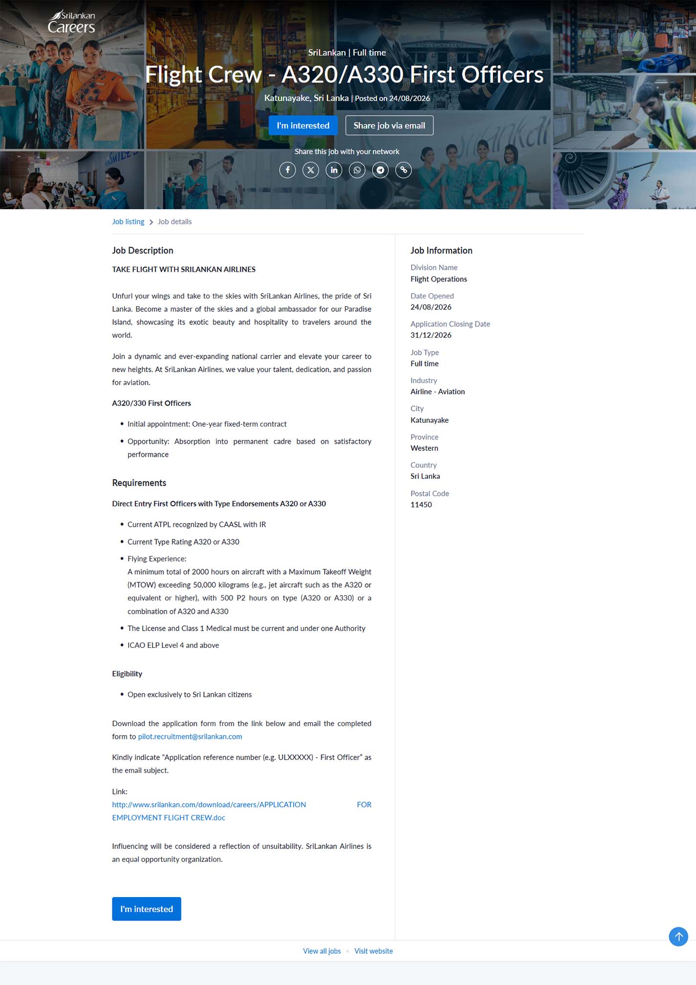 Flight Crew - SriLankan Airlines Limited