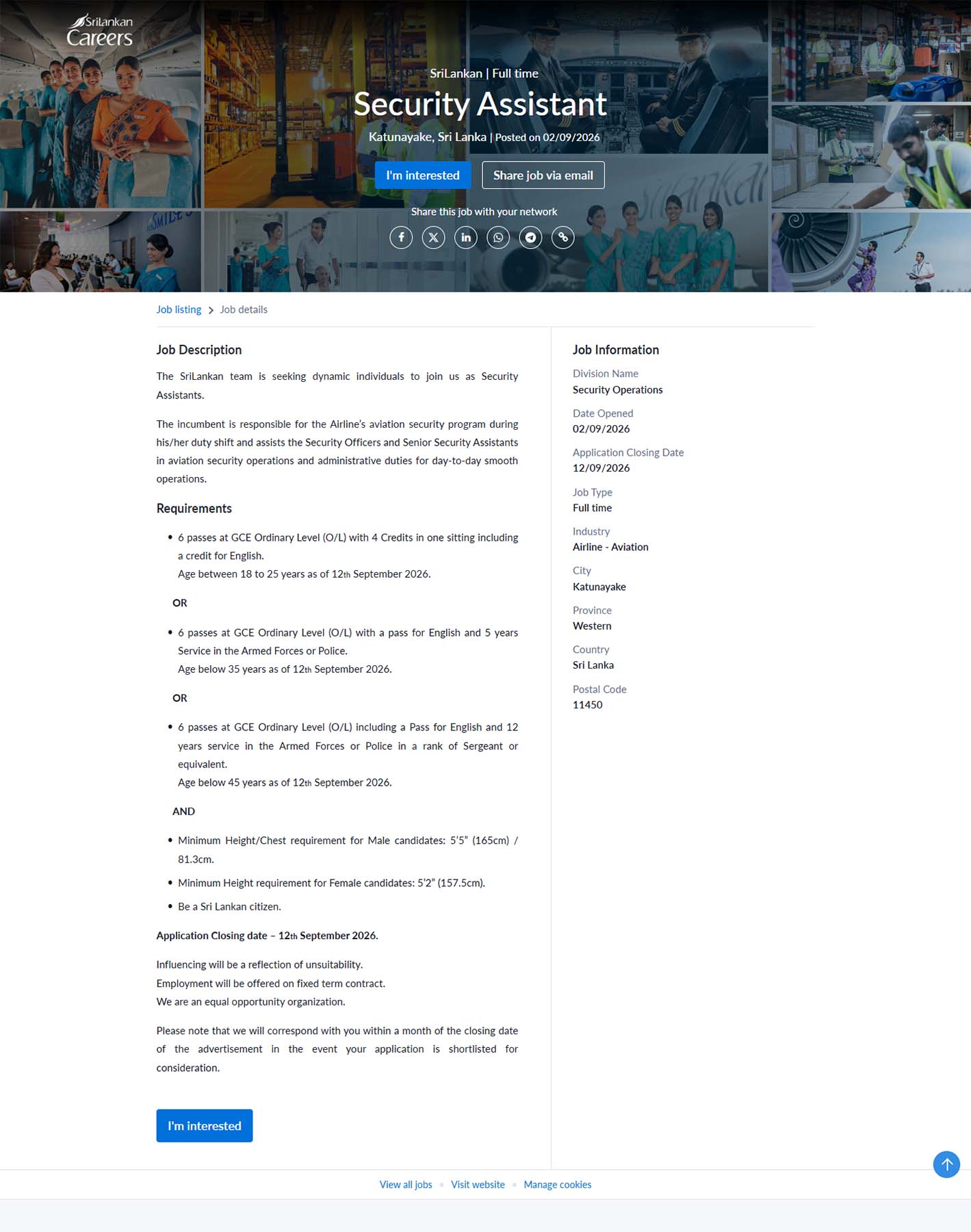 Security Assistant - SriLankan Airlines Limited