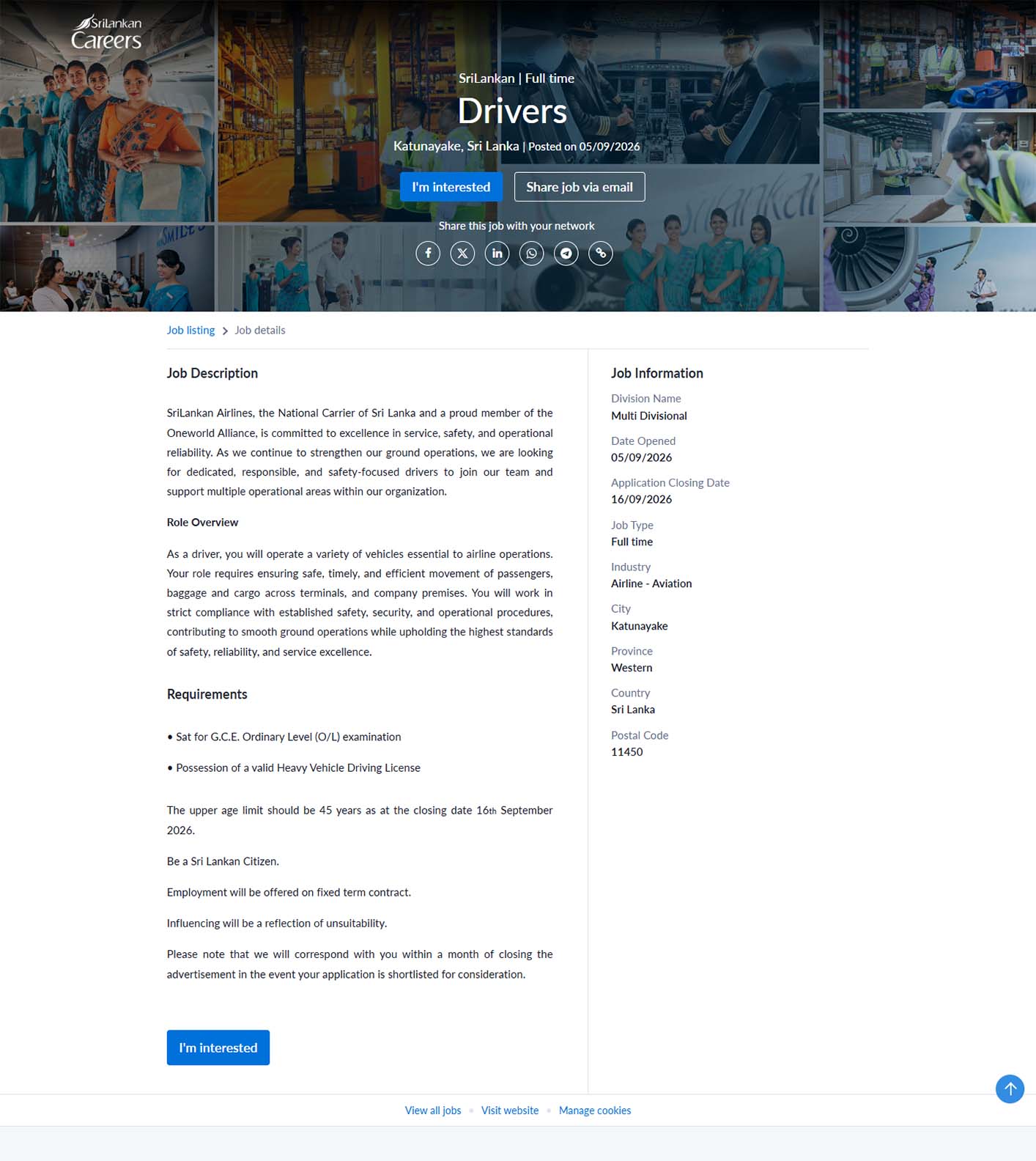 Driver - SriLankan Airlines Limited