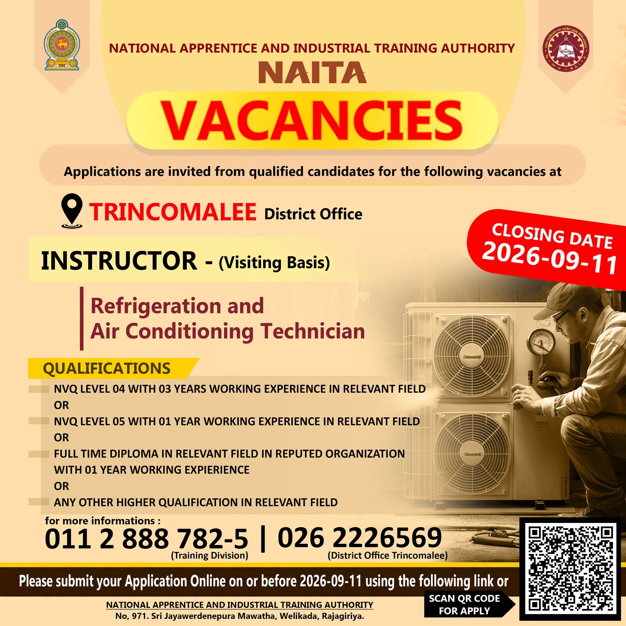 Instructor (Refrigeration & Air Conditioning Technician, Solar Photovoltaic Systems Technician, General Office Clerk) - National Apprentice & Industrial Training Authority