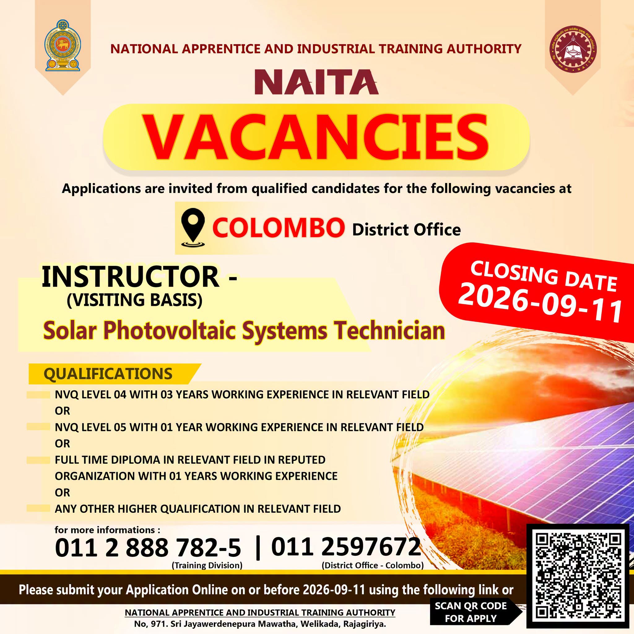 Instructor (Refrigeration & Air Conditioning Technician, Solar Photovoltaic Systems Technician, General Office Clerk) - National Apprentice & Industrial Training Authority