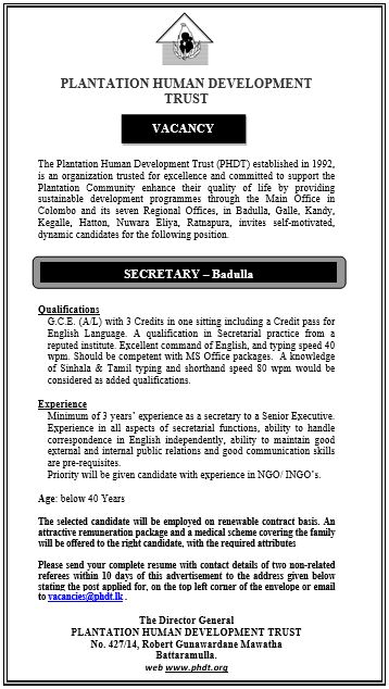 Secretary - Plantation Human Development Trust