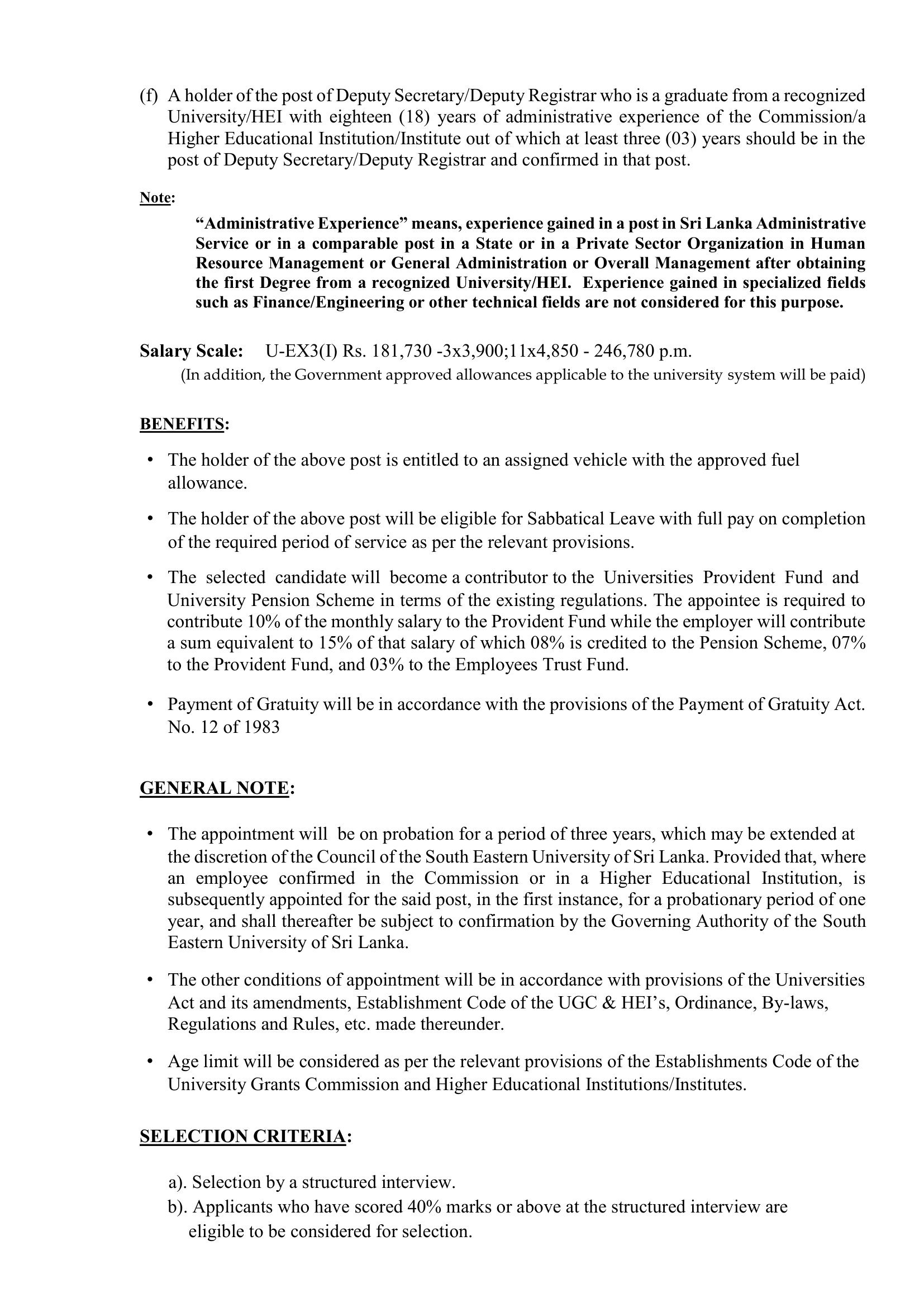Registrar - South Eastern University of Sri Lanka