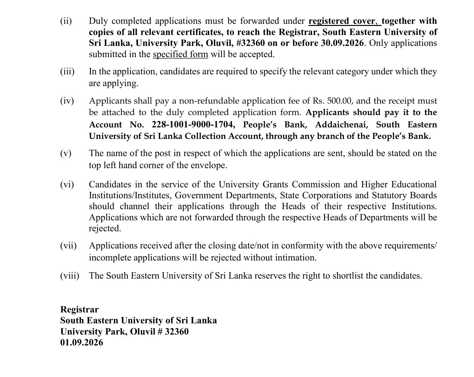 Bursar - South Eastern University of Sri Lanka