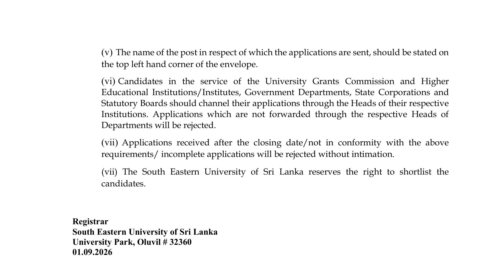 Curator (Landscape), Workshop Engineer - South Eastern University of Sri Lanka