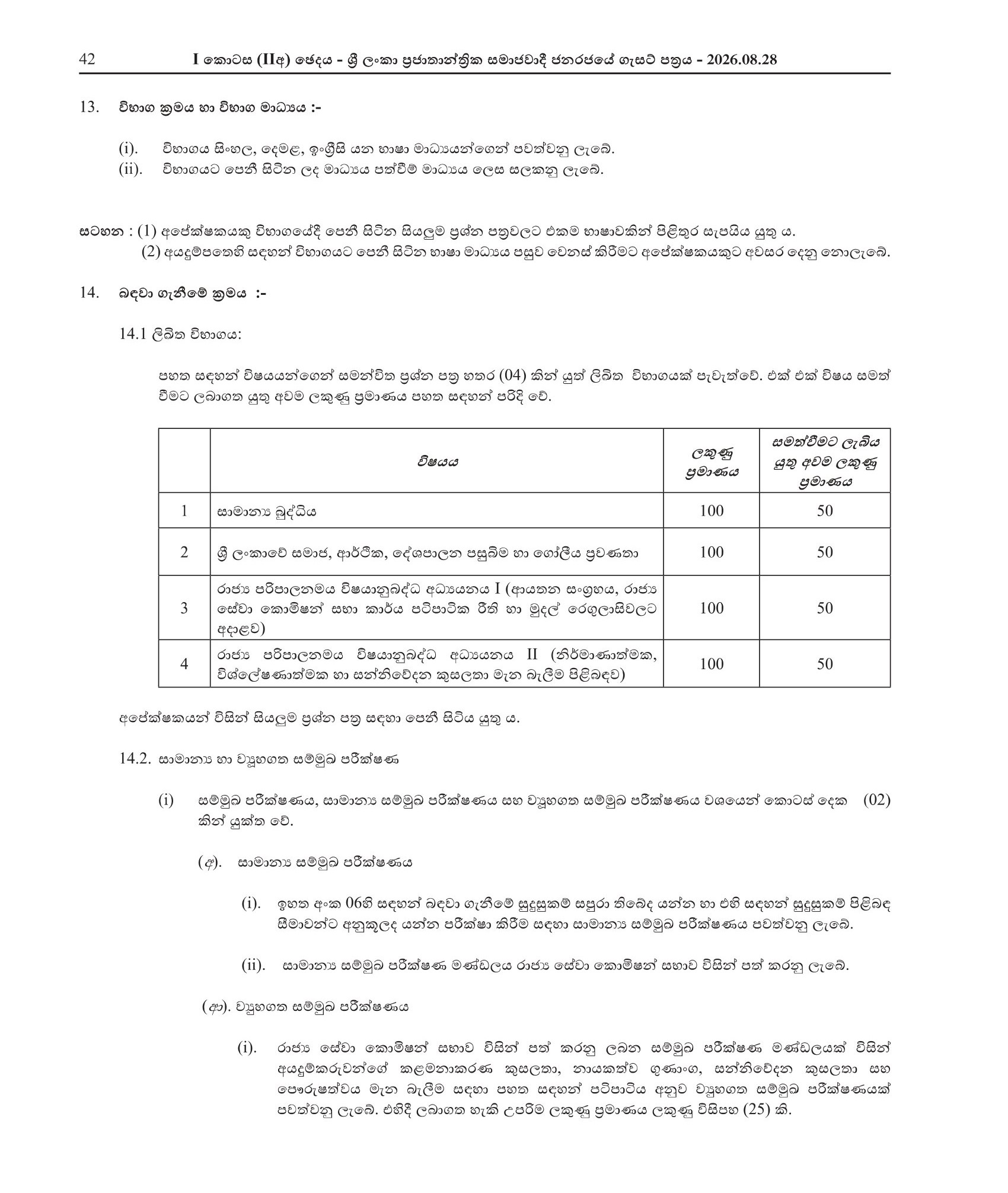 Limited Competitive Examination for Recruitment to Grade III of The Sri Lanka Administrative Service – 2026