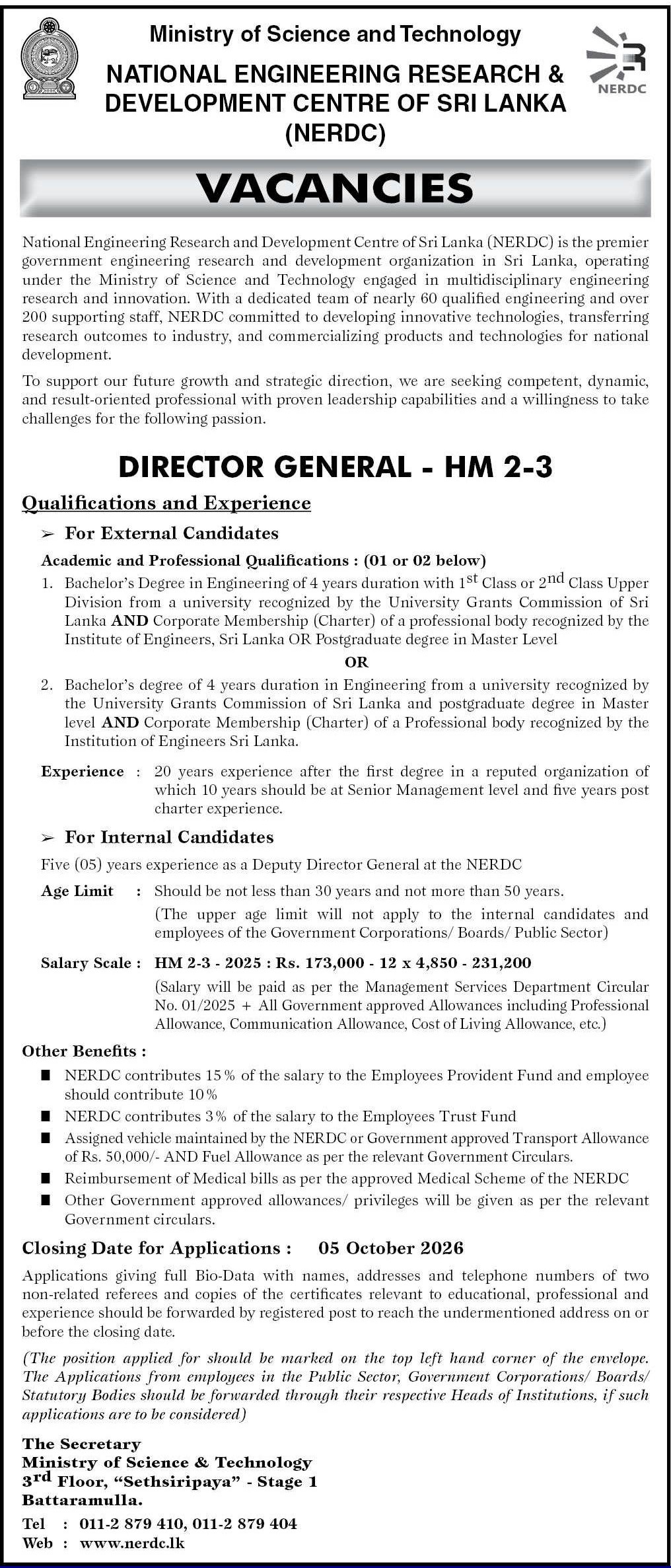 Director General - National Engineering Research & Development Centre of Sri Lanka