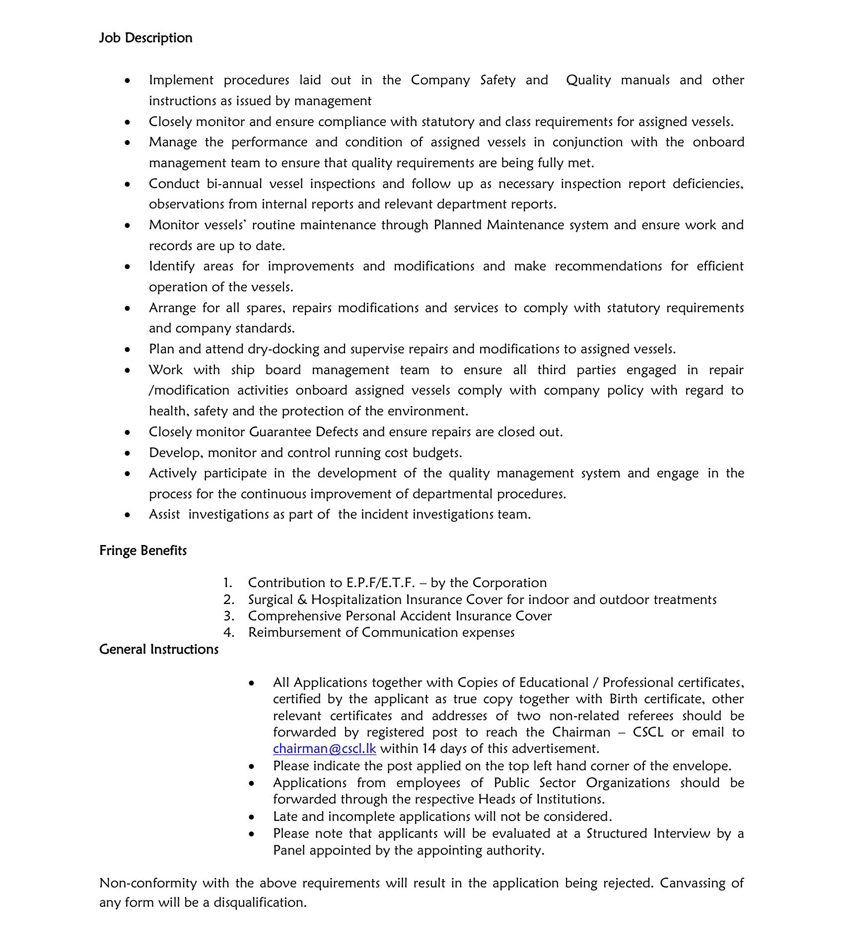 Technical Superintendent - Ceylon Shipping Corporation Ltd