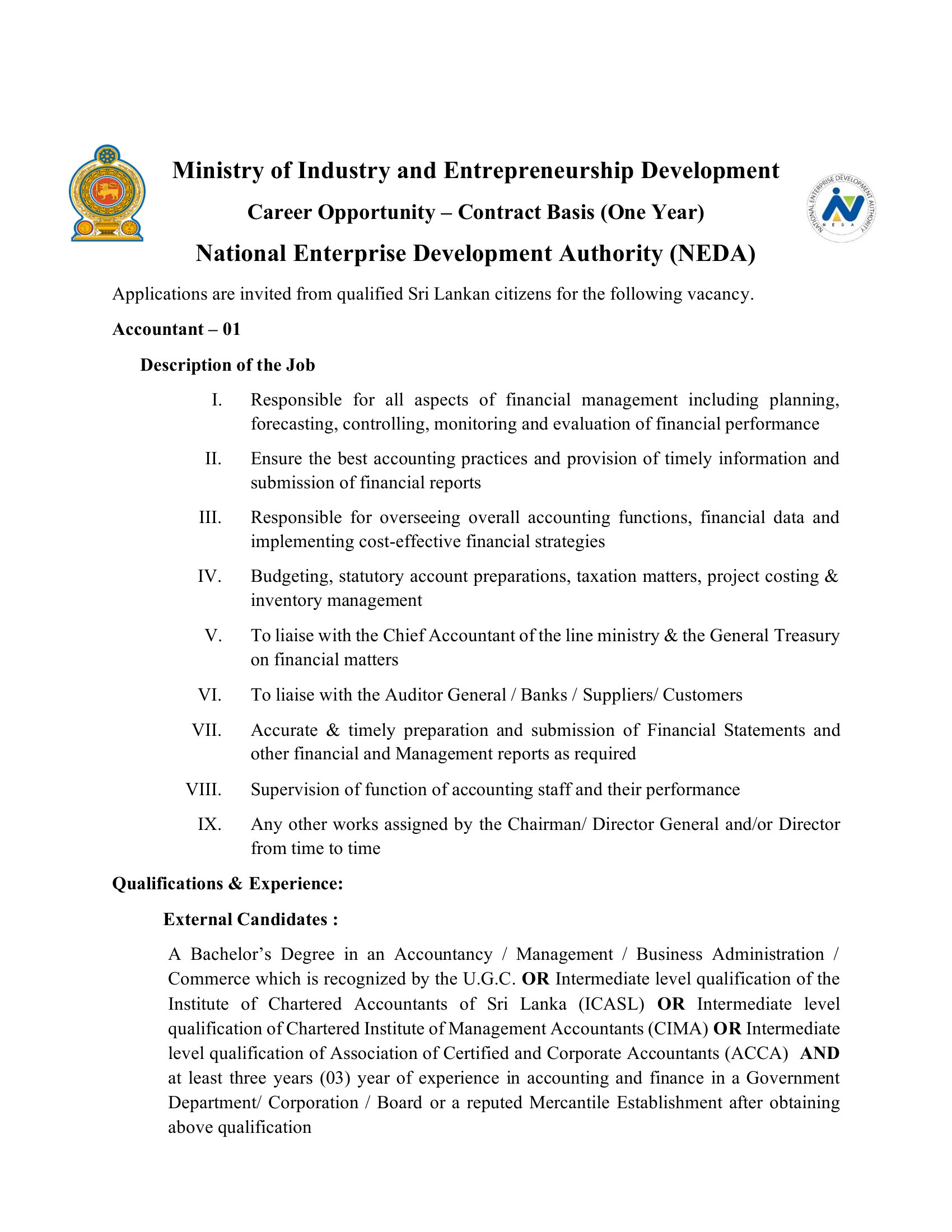 Accountant - National Enterprise Development Authority