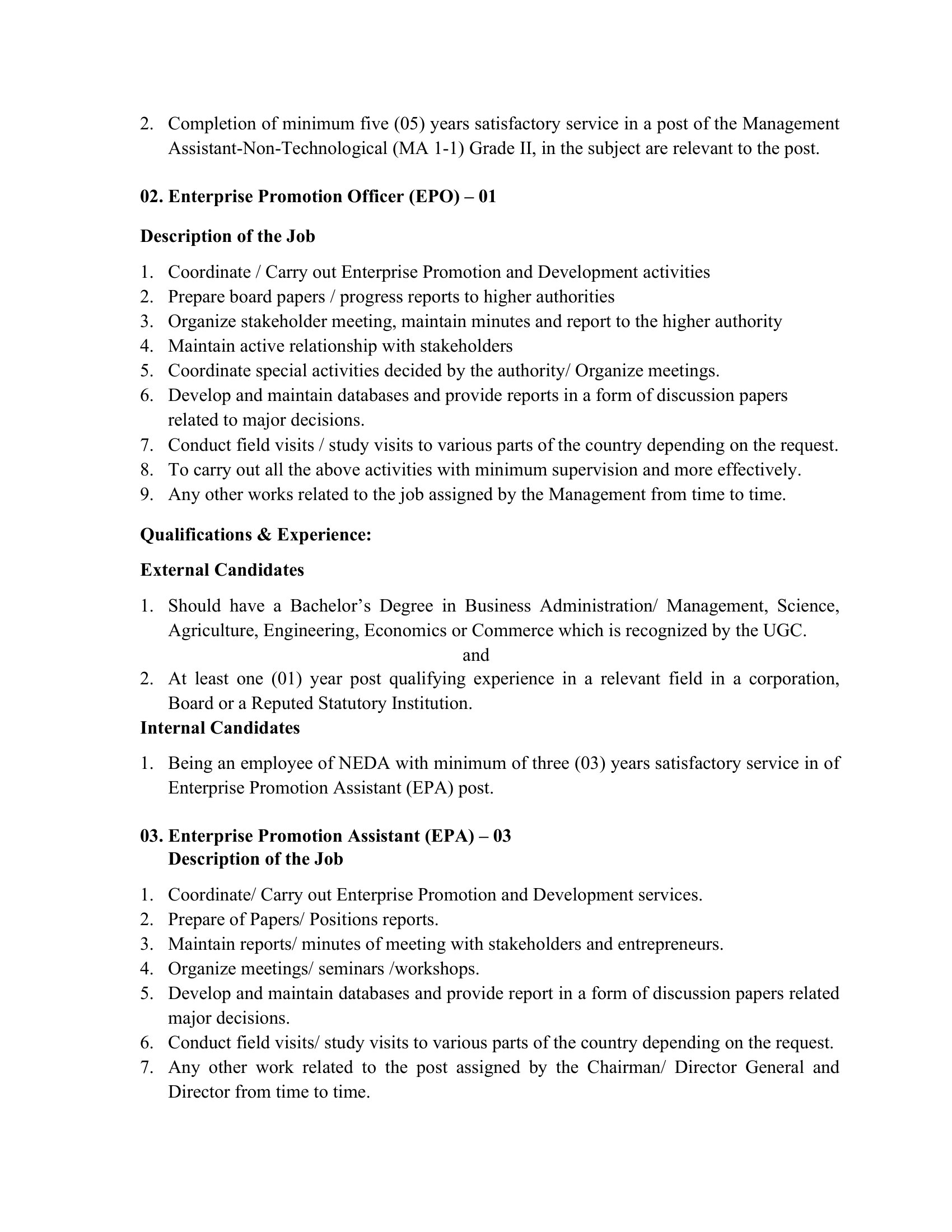 Administration Officer, Enterprise Promotion Officer, Enterprise Promotion Assistant - National Enterprise Development Authority
