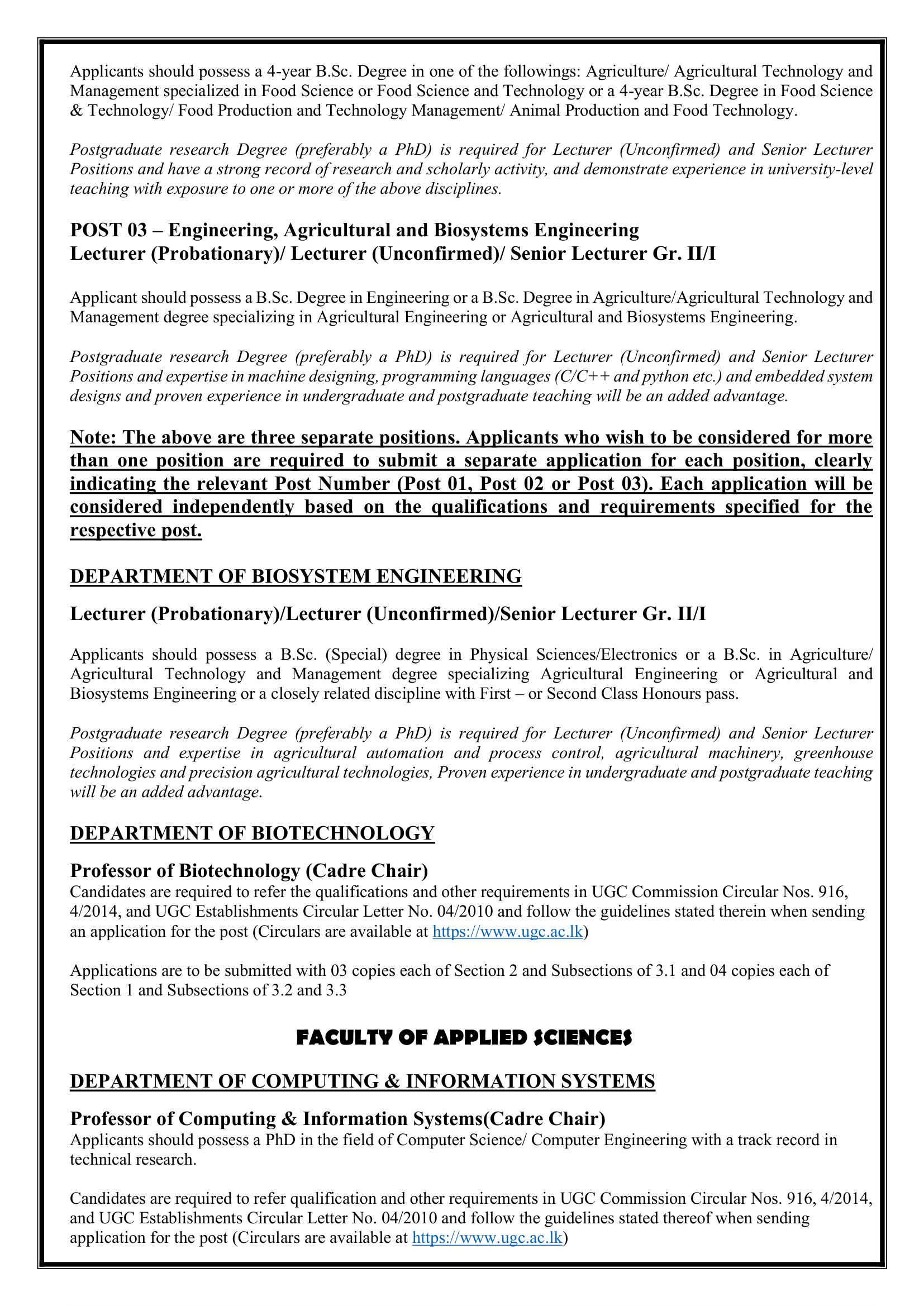 Lecturer, Senior Lecturer, Professor, Instructor, Chief Marshal, Project Manager - Wayamba University of Sri Lanka