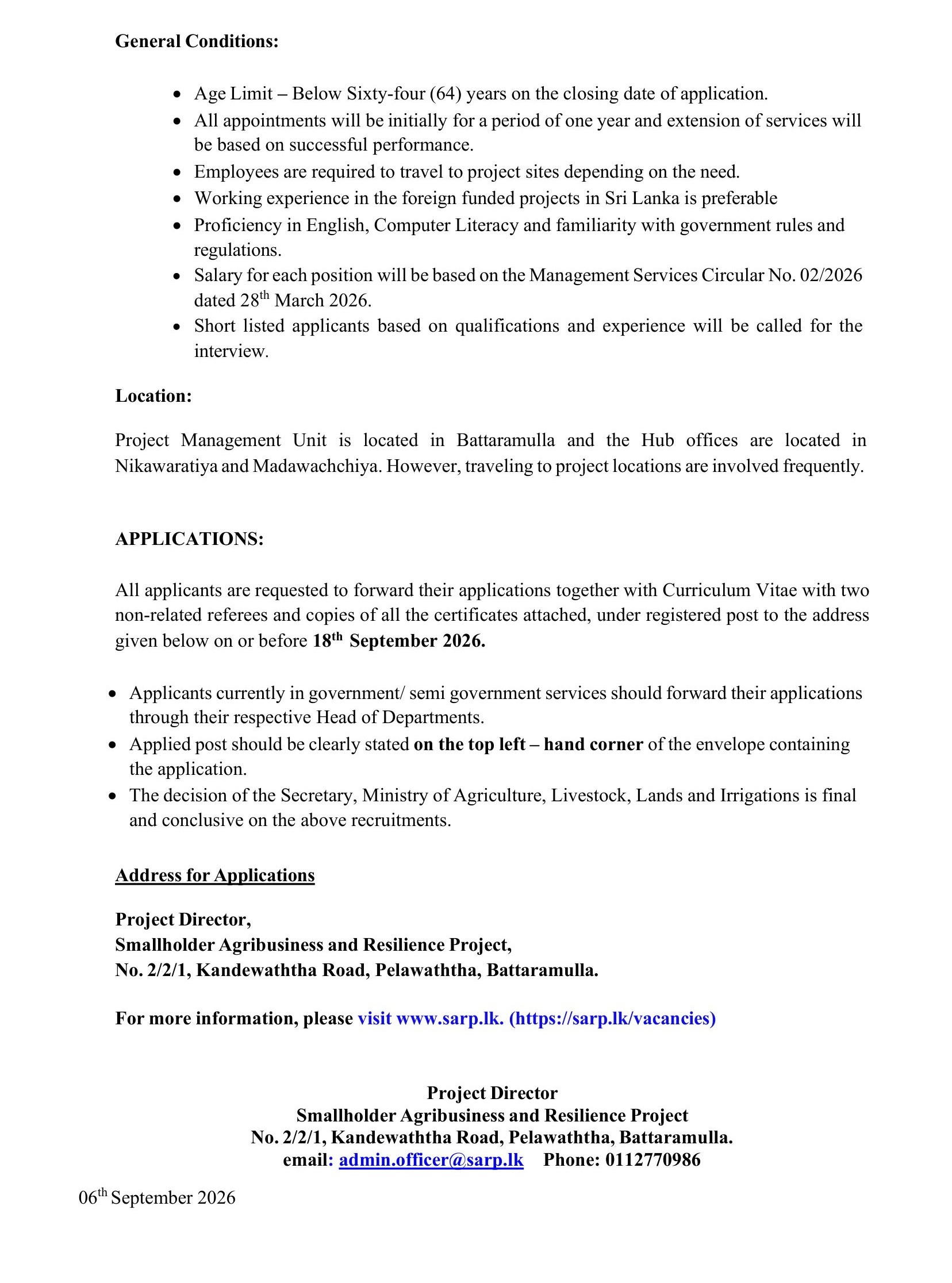 Monitoring & Evaluation Assistant - Smallholder Agribusiness and Resilience Project - Ministry of Agriculture, Livestock, Lands & Irrigation