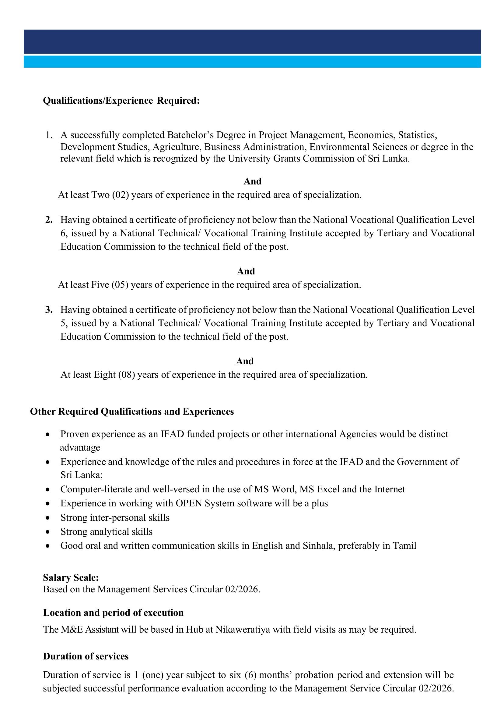 Monitoring & Evaluation Assistant - Smallholder Agribusiness and Resilience Project - Ministry of Agriculture, Livestock, Lands & Irrigation