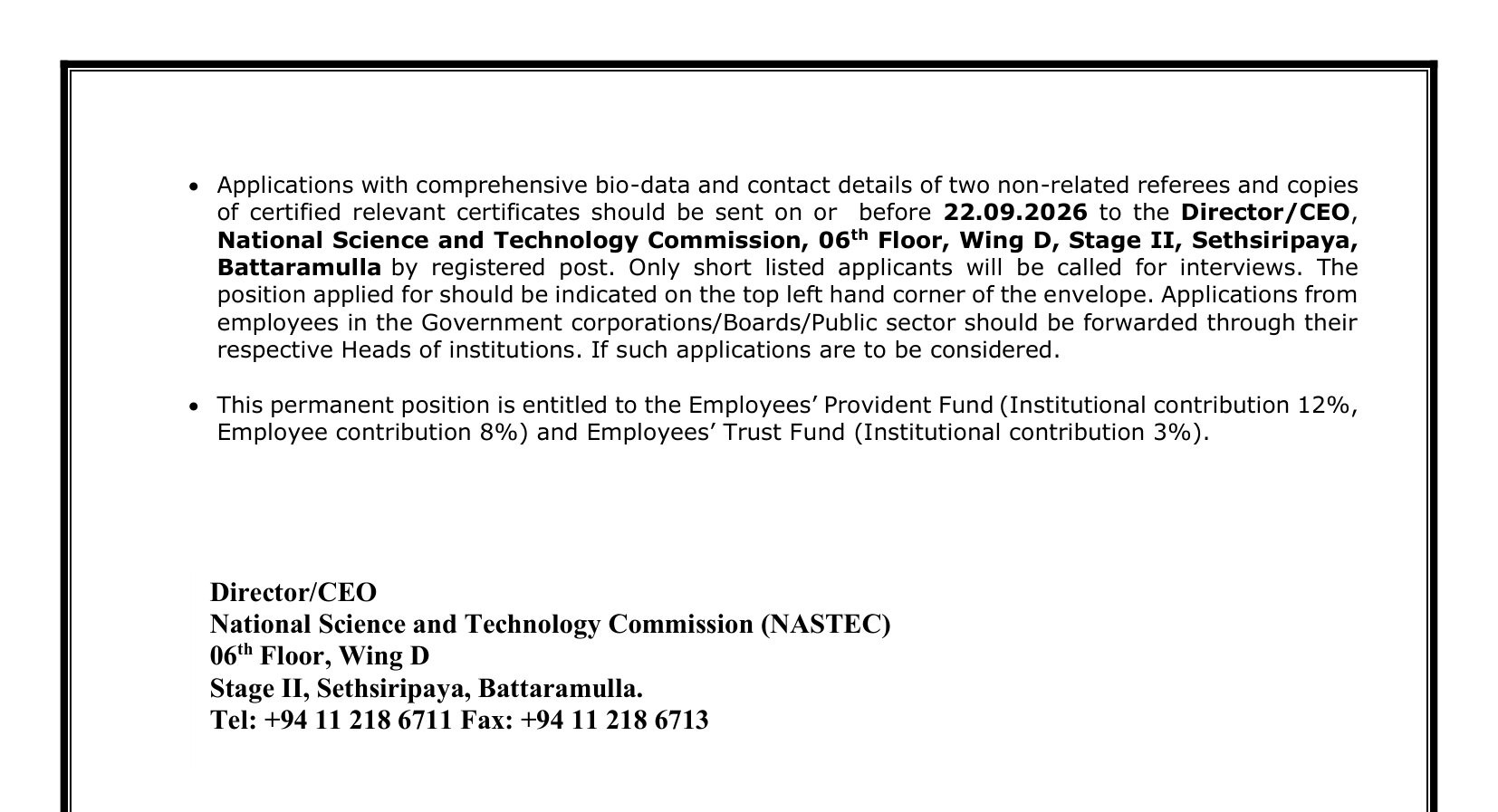 Management Assistant - National Science & Technology Commission