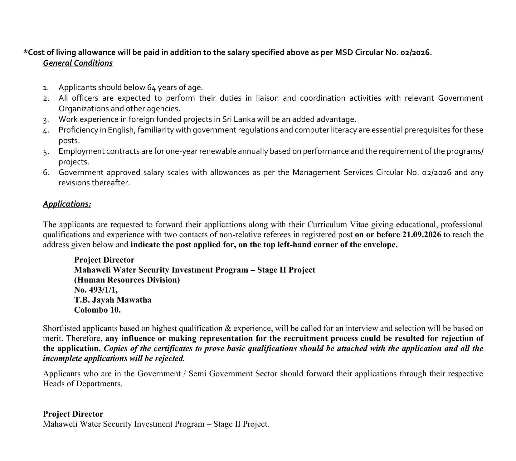 Project Consultant, Civil Engineer, Earth Resources Engineer, Technical Officer (Mechanical, Civil) - Ministry of Agriculture, Livestock, Lands & Irrigation
