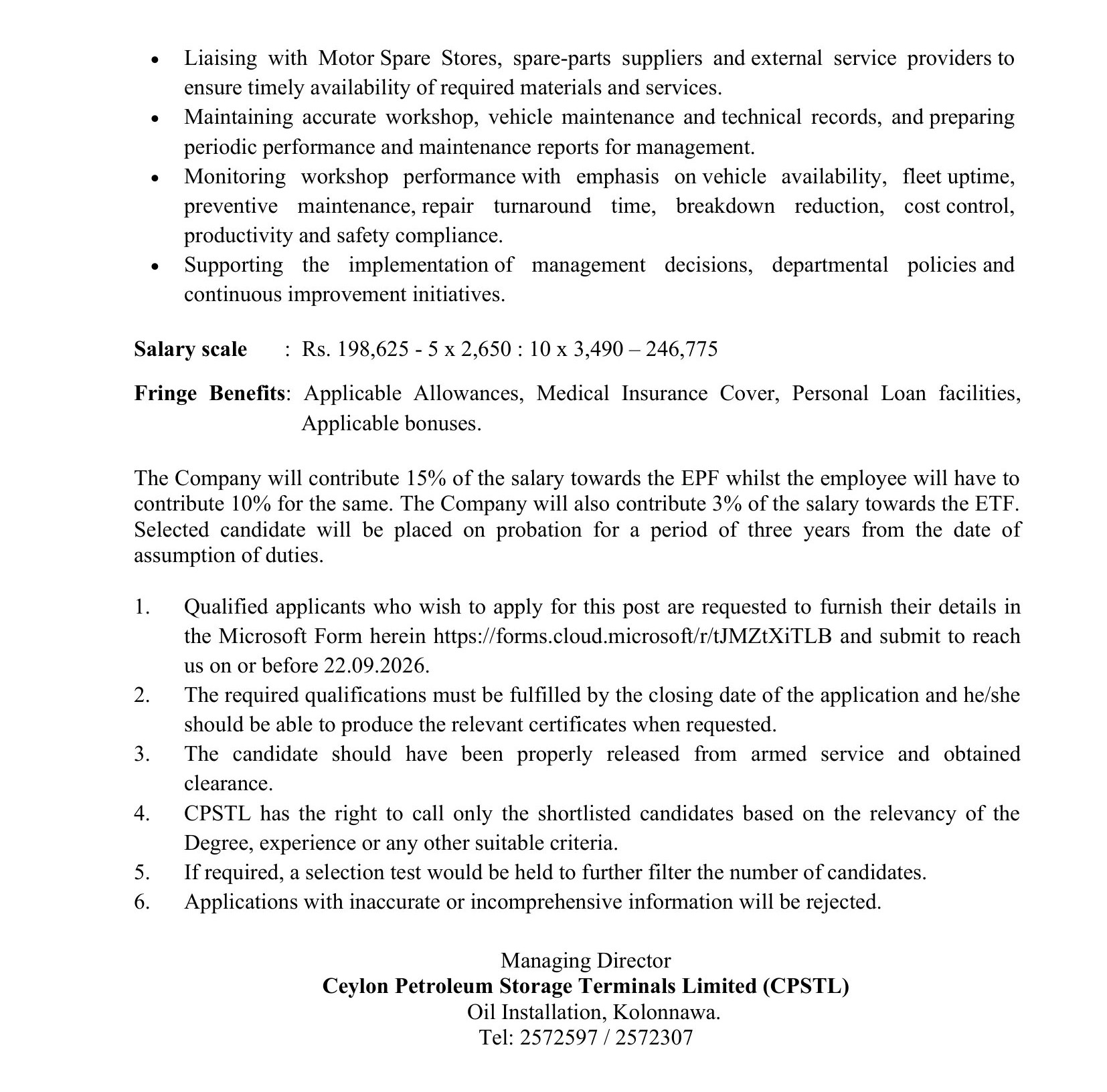 Assistant Manager - Ceylon Petroleum Storage Terminals Limited