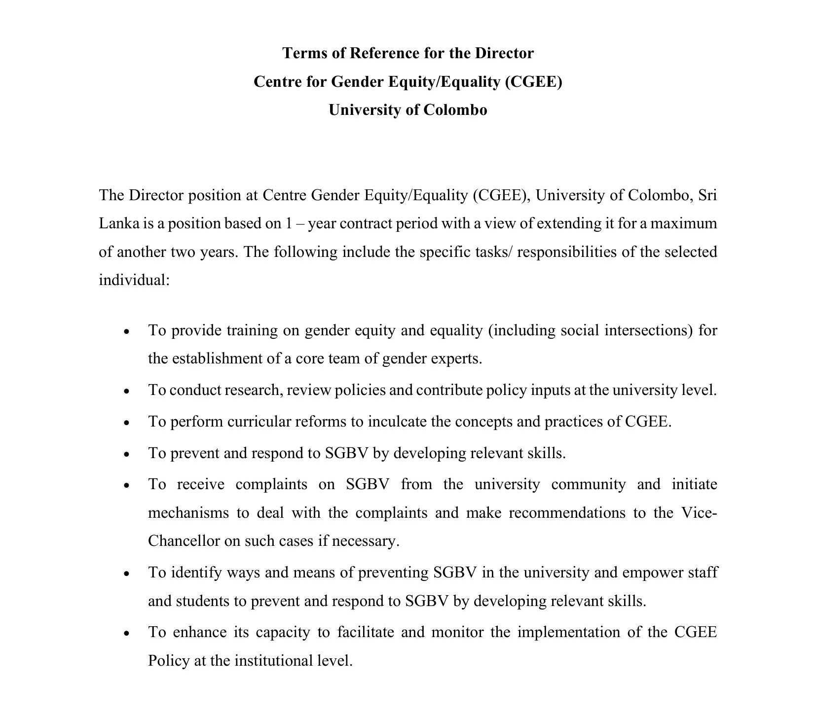 Director - University of Colombo