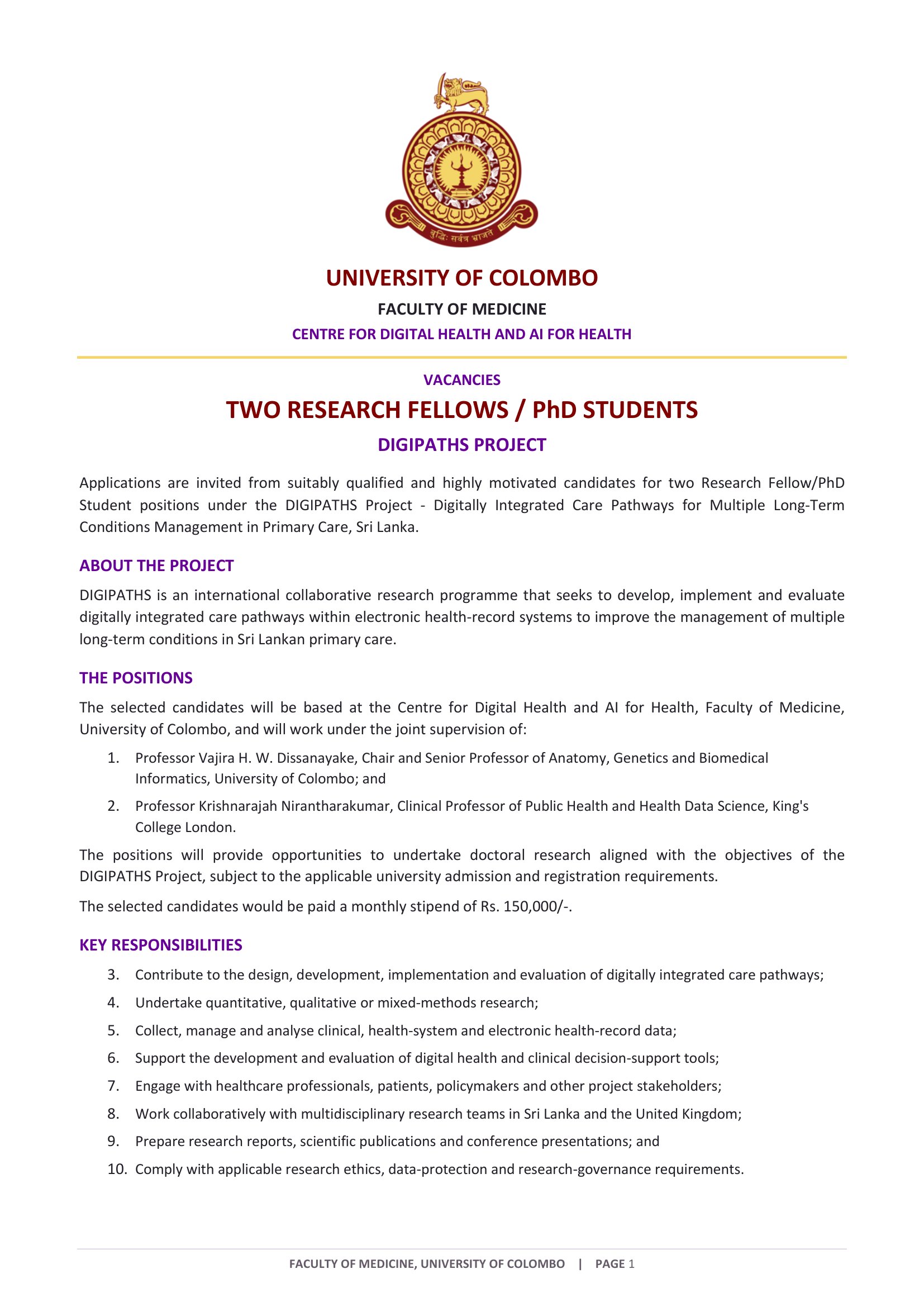 Research Fellow - University of Colombo