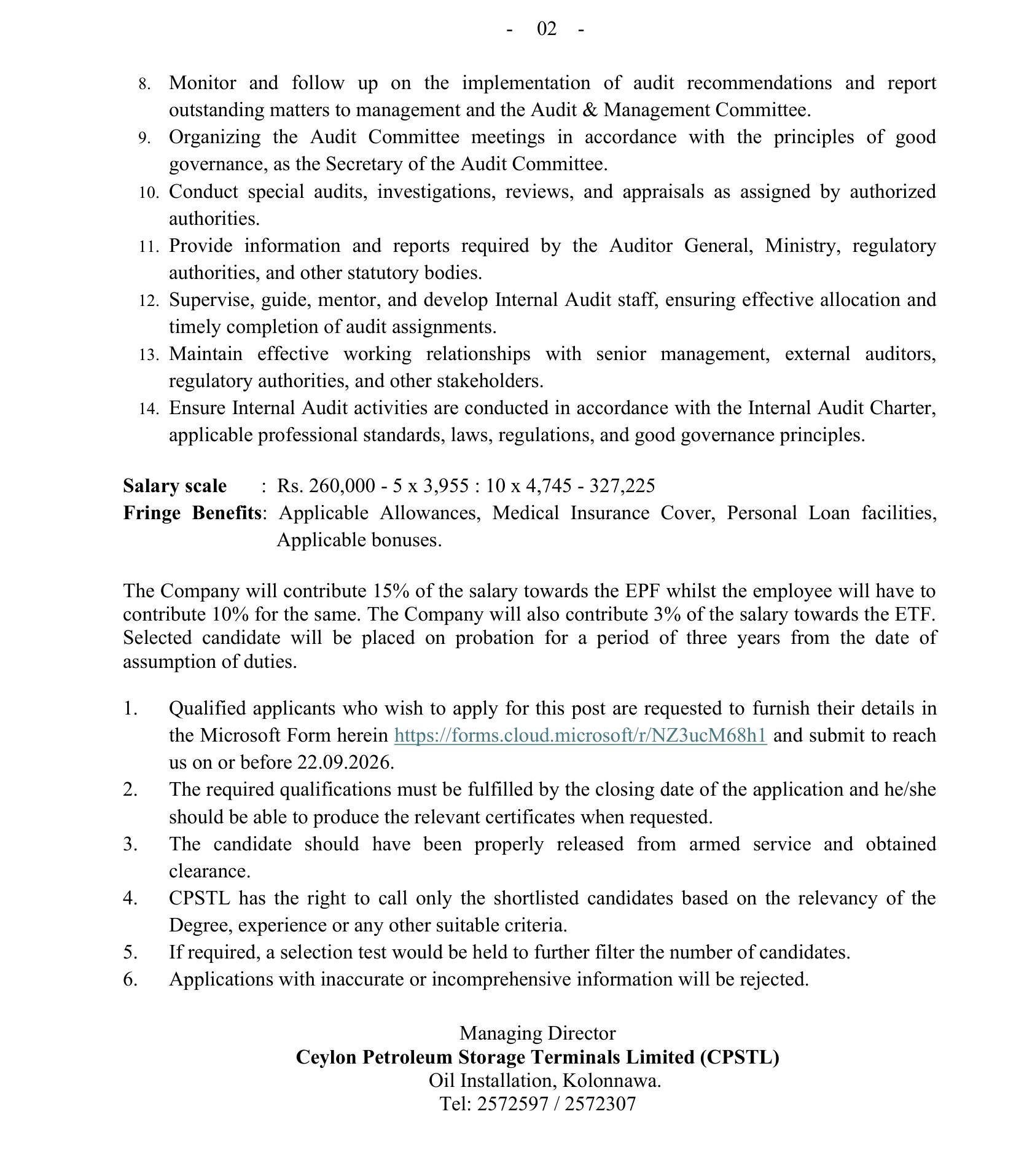 Chief Internal Auditor - Ceylon Petroleum Storage Terminals Limited
