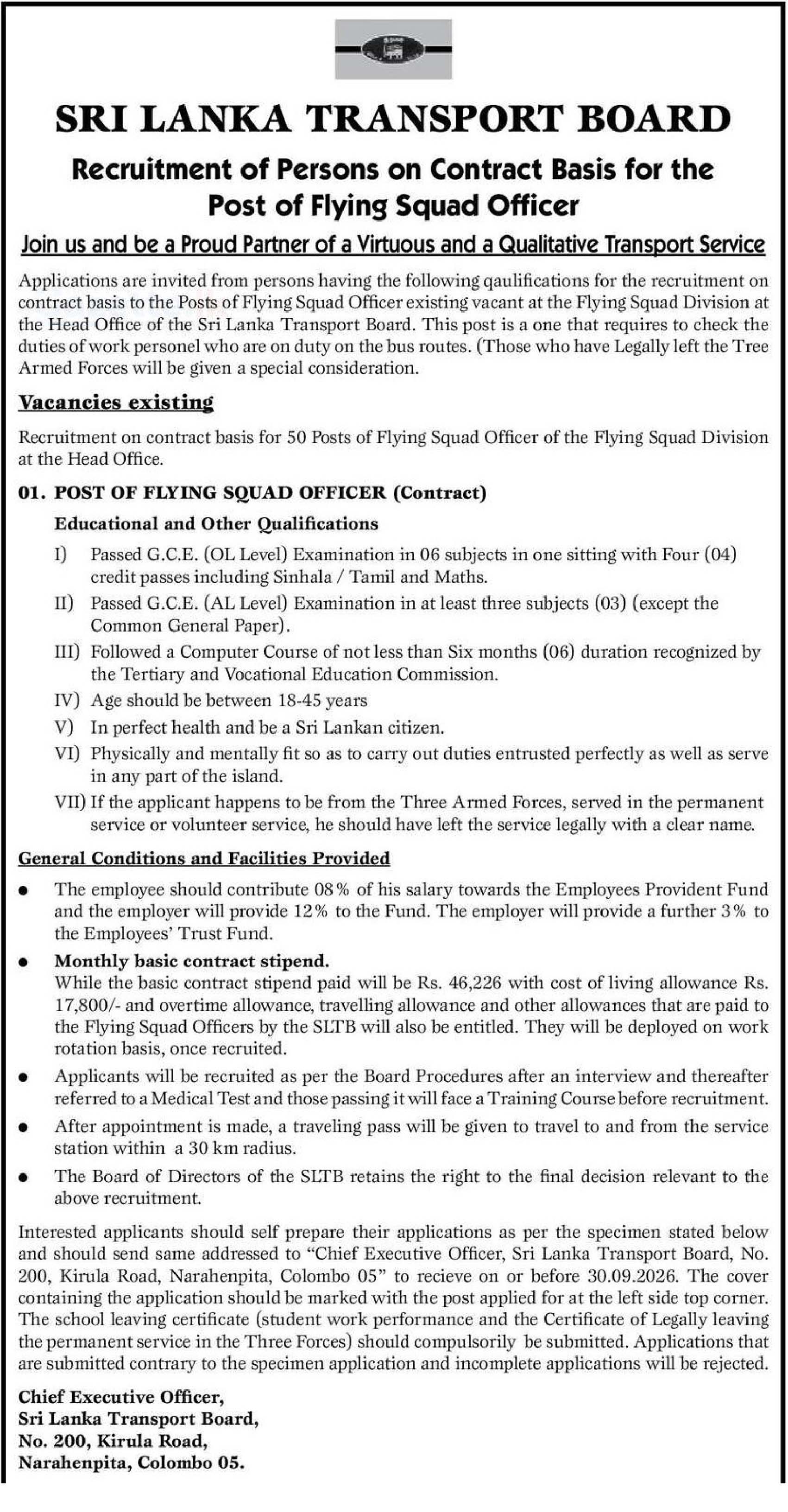 Flying Squad Officer - Sri Lanka Transport Board