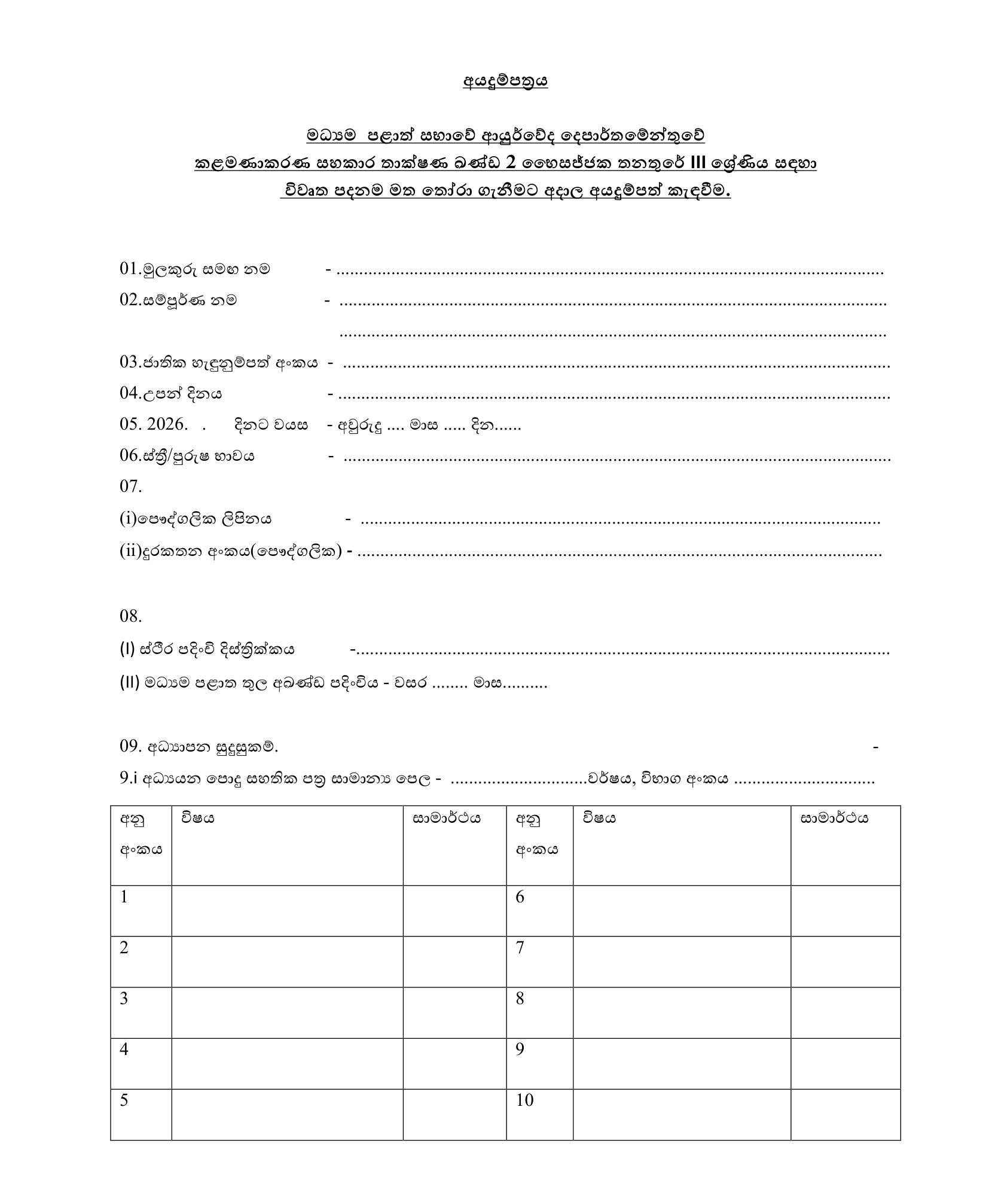 Pharmacist - Central Provincial Department of Ayurveda