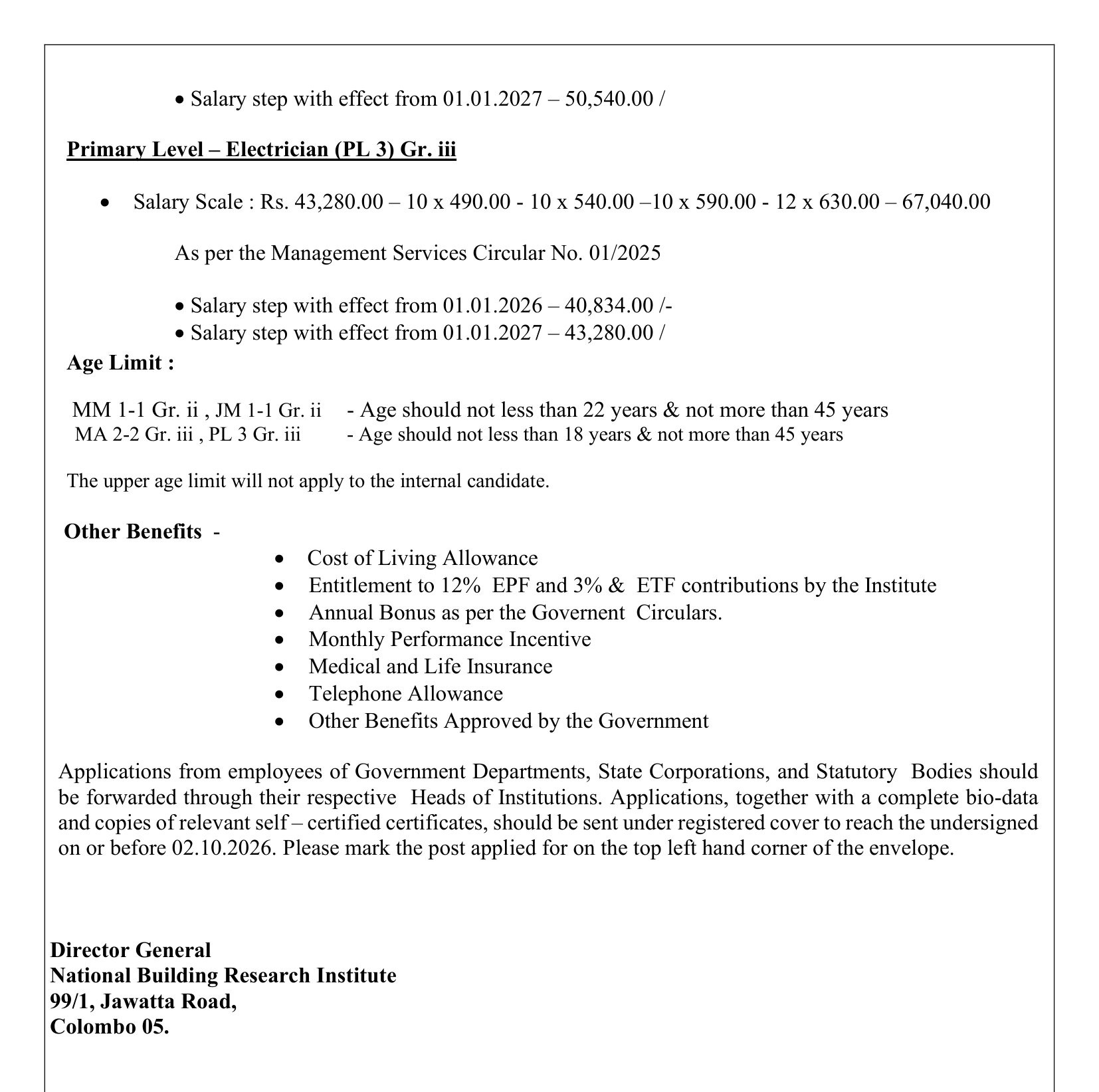 Assistant Director (Finance/Accounts), Accounts Officer, Administrative Officer, Drilling Officer/Technical Officer, Book Keeper, Electrician - National Building Research Institute