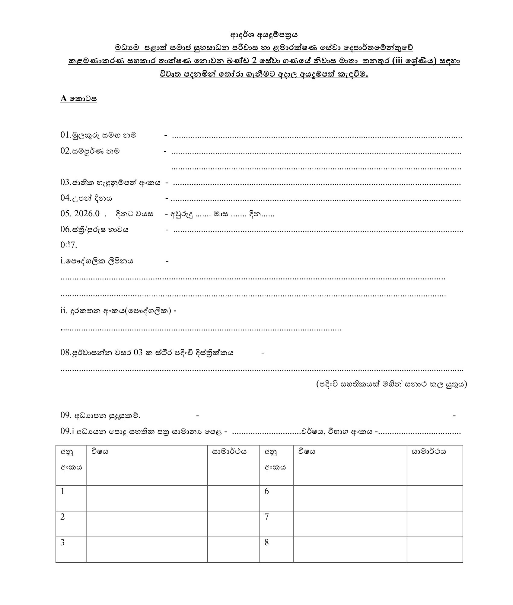 House Mother (Open) - Department of Social Welfare, Probation & Child Care Services - Central Province