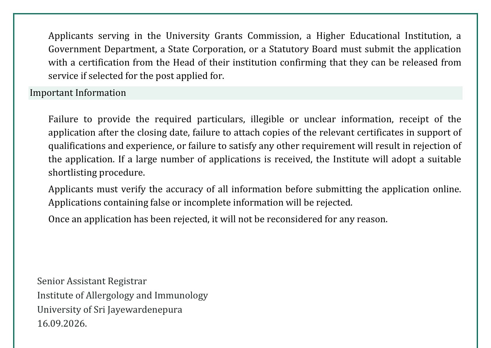 Laboratory Attendant - Institute of Allergology & Immunology - University of Sri Jayewardenepura