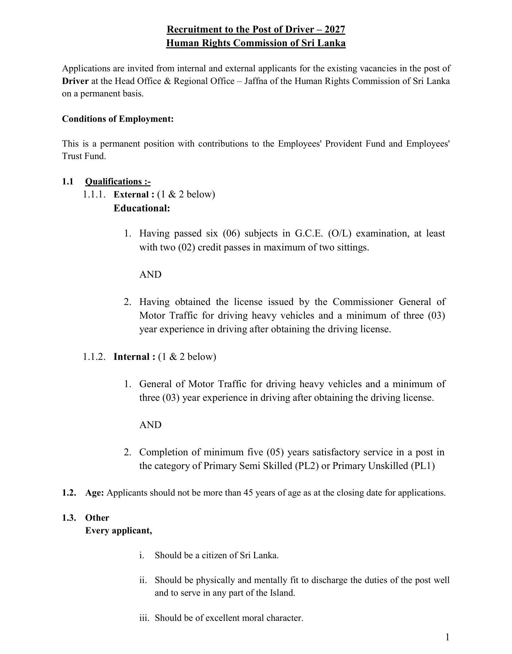 Driver - Human Rights Commission of Sri Lanka