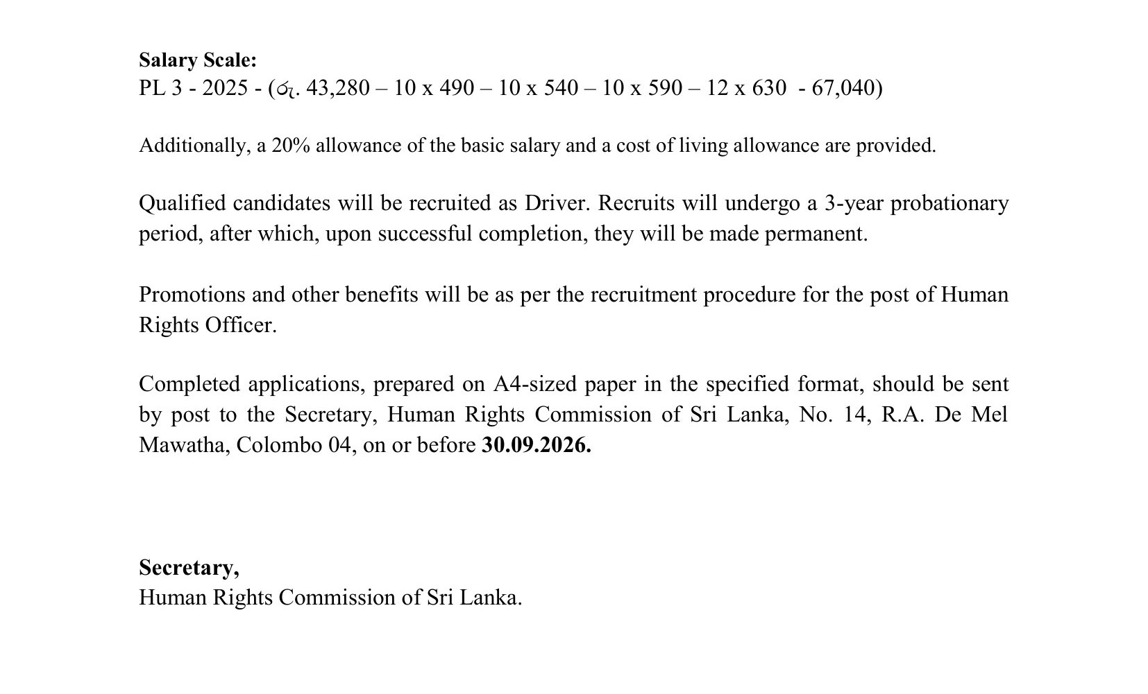 Driver - Human Rights Commission of Sri Lanka