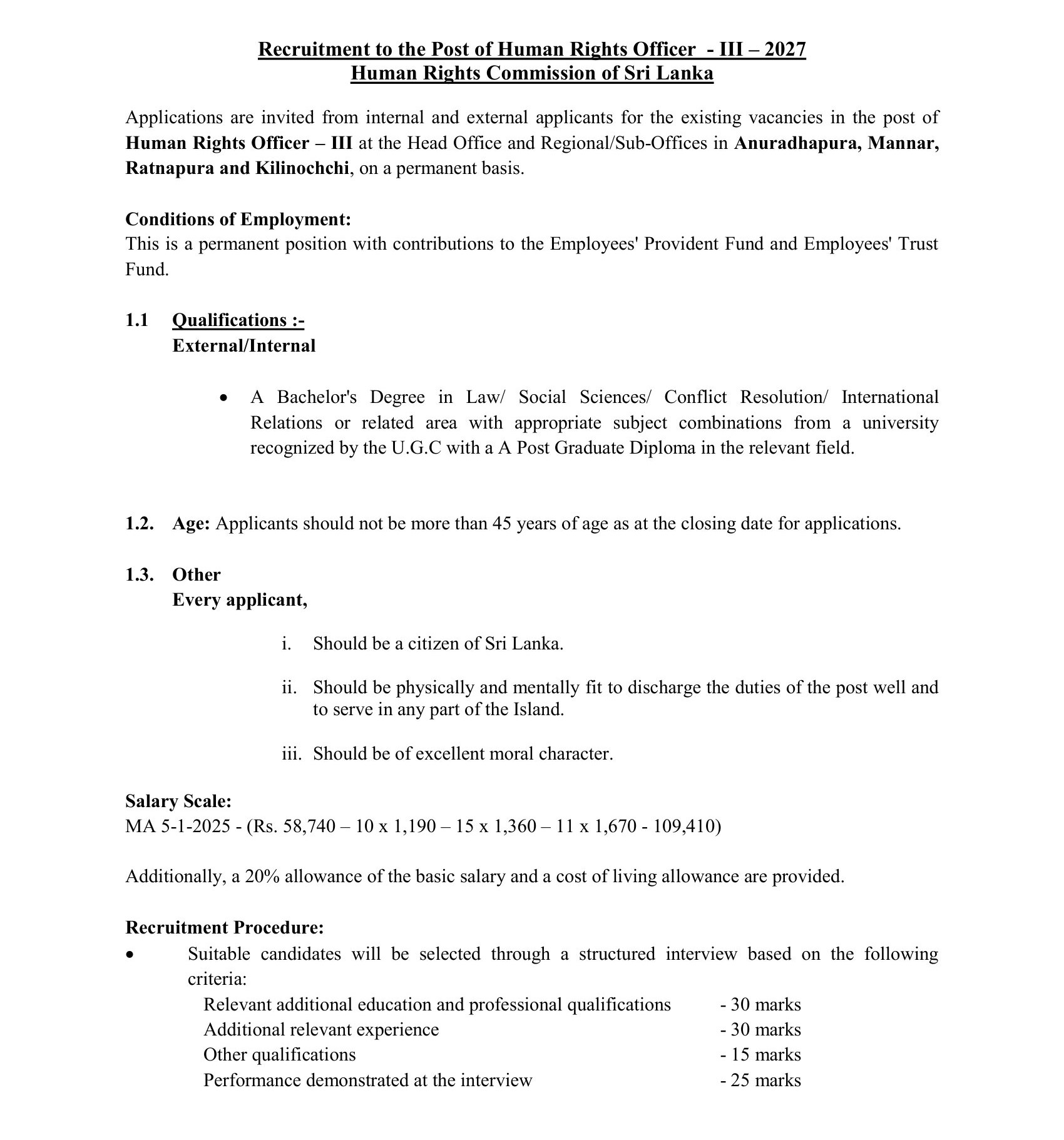 Human Rights Officer - Human Rights Commission of Sri Lanka