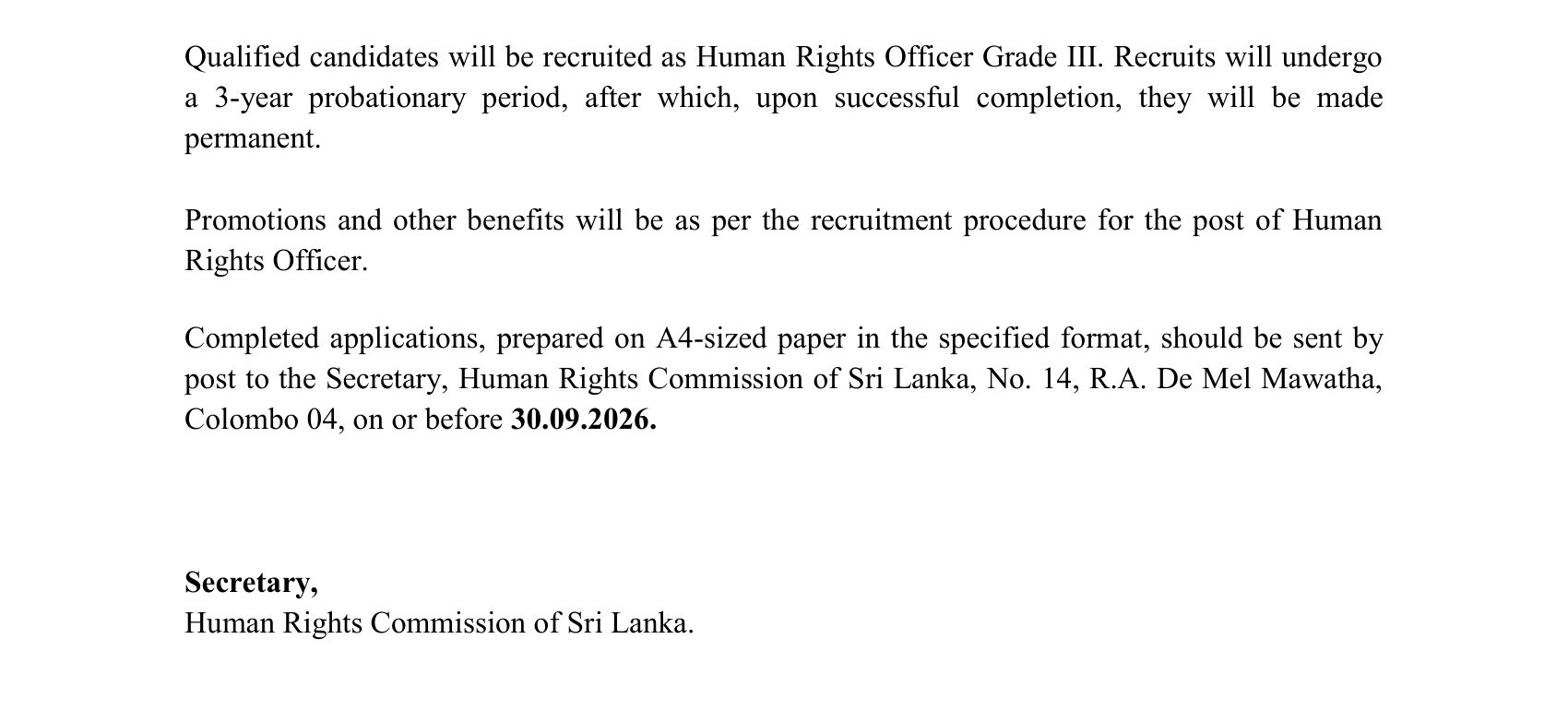 Human Rights Officer - Human Rights Commission of Sri Lanka