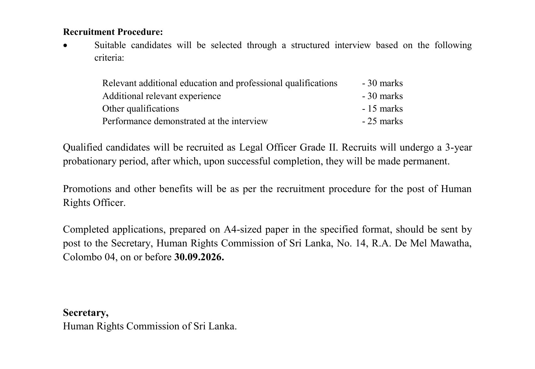 Legal Officer - Human Rights Commission of Sri Lanka
