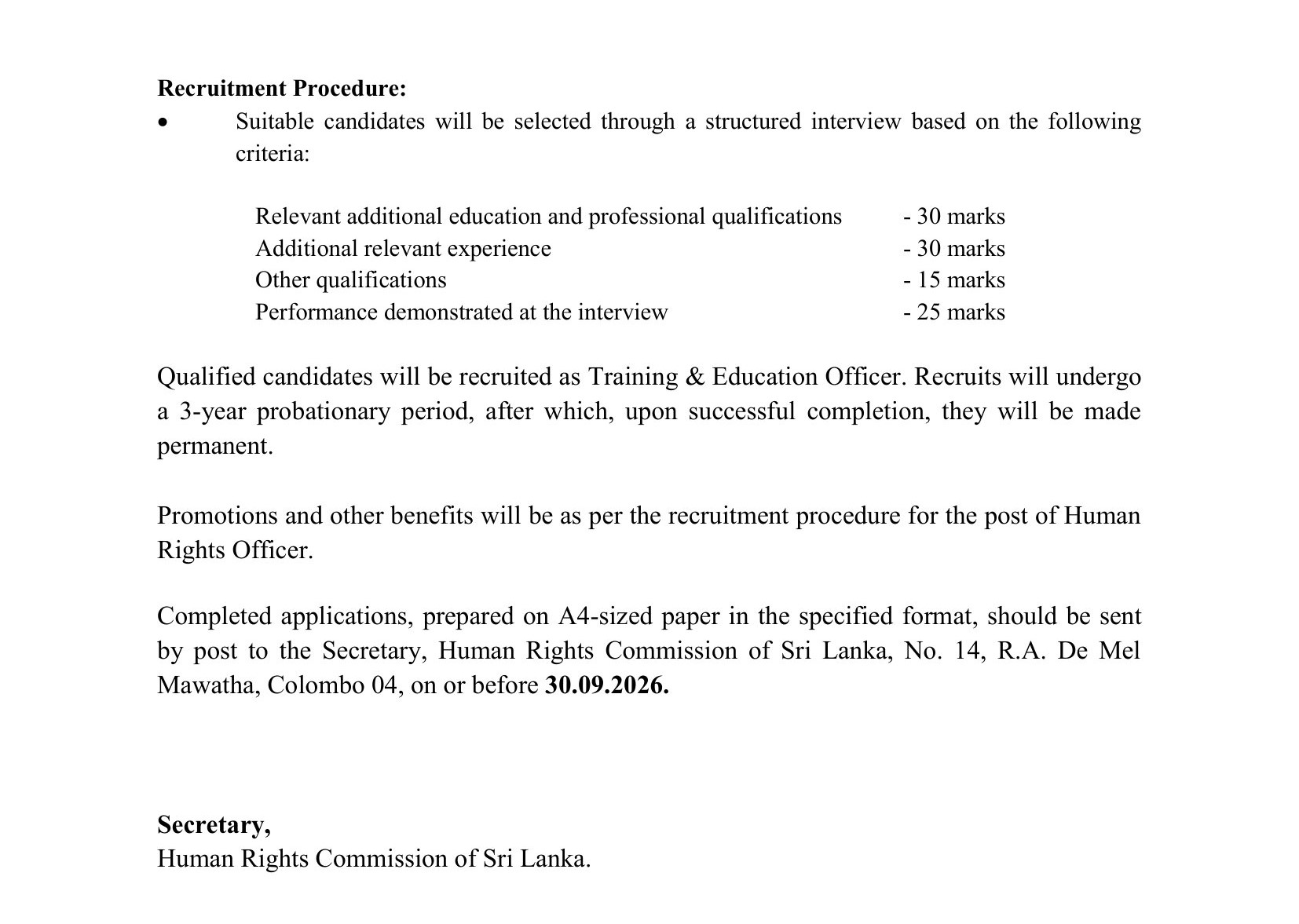 Training & Education Officer - Human Rights Commission of Sri Lanka