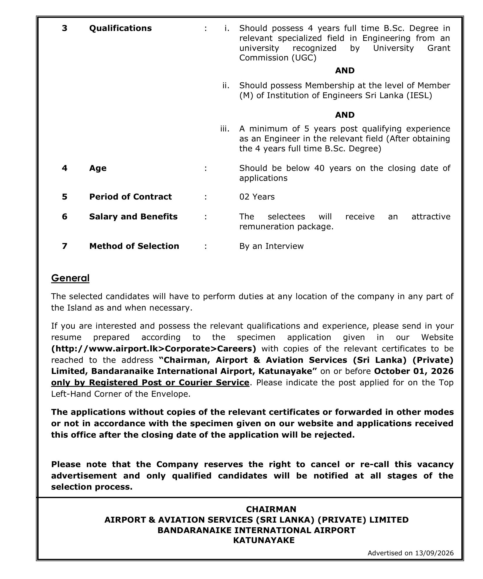 Civil Engineer, Electrical Engineer - Airport & Aviation Services (Sri Lanka) (Private) Limited