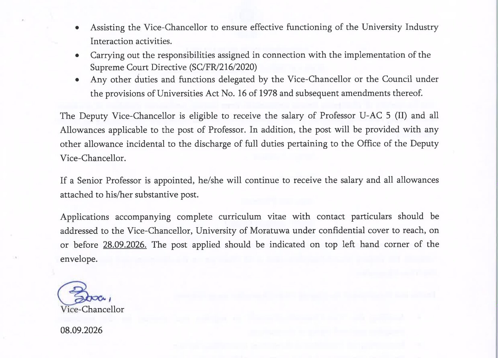 Senior Professor, Professor, Associate Professor, Senior Lecturer - University of Moratuwa