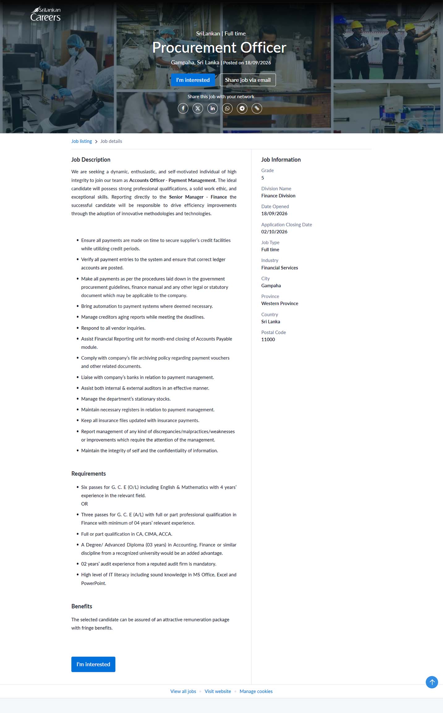 Procurement Officer - SriLankan Catering