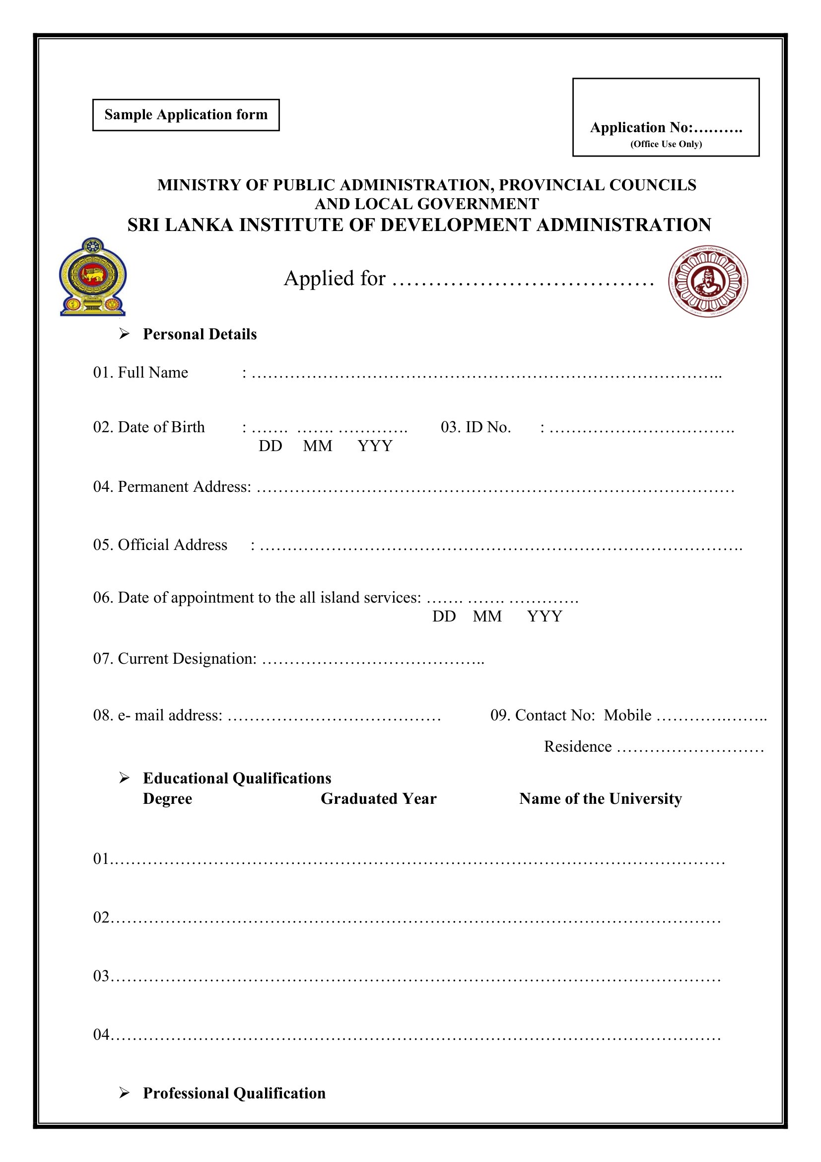 Additional Director General, Senior Consultant, Consultant, Registrar - Sri Lanka Institute of Development Administration