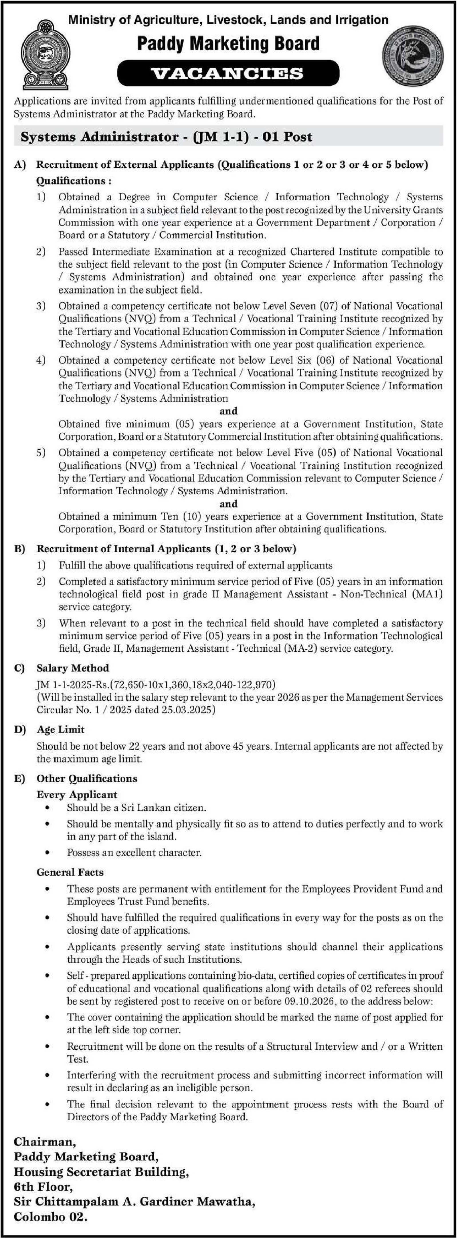 Systems Administrator - Paddy Marketing Board