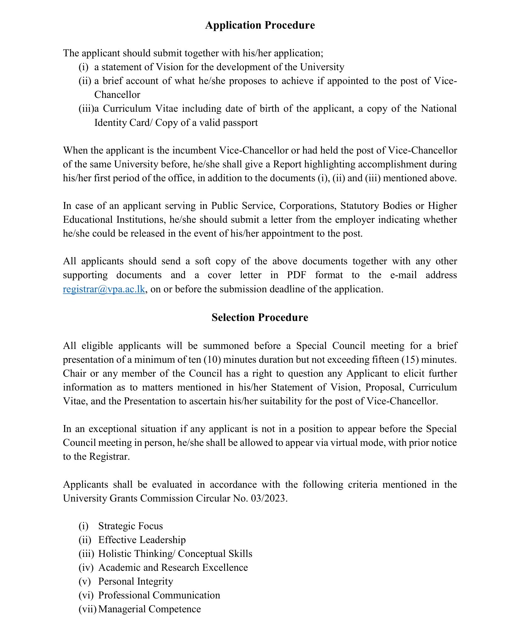 Vice-Chancellor - University of The Visual & Performing Arts