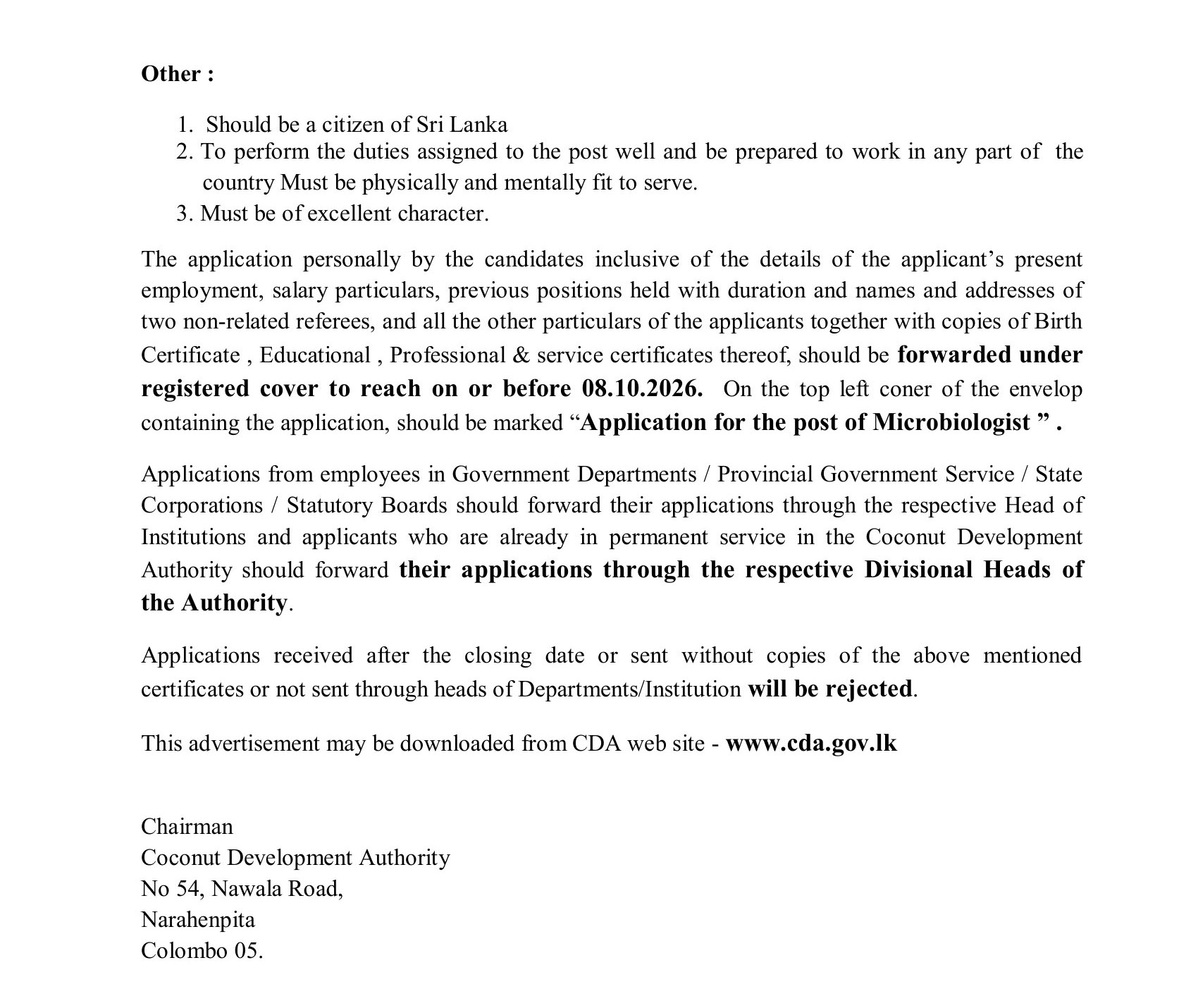 Microbiologist - Coconut Development Authority