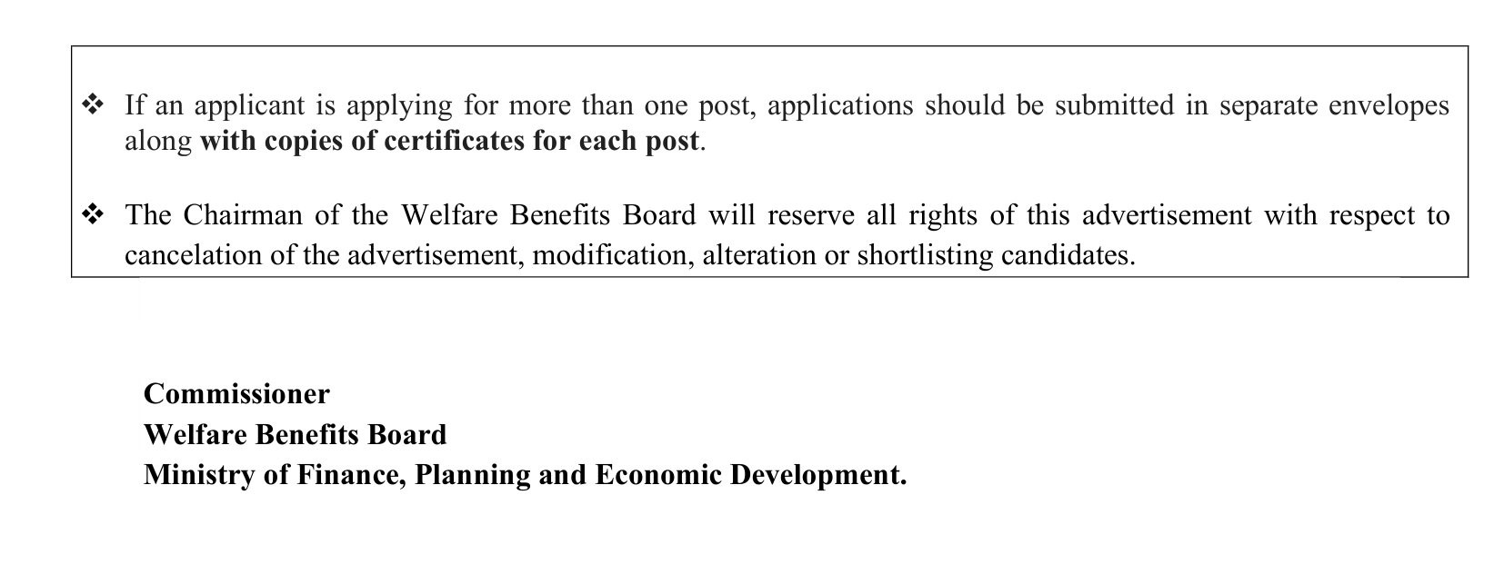 Deputy Commissioner of Welfare Benefits (Finance Management), Assistant Commissioner of Welfare (Communication), Internal Auditor - Welfare Benefits Board