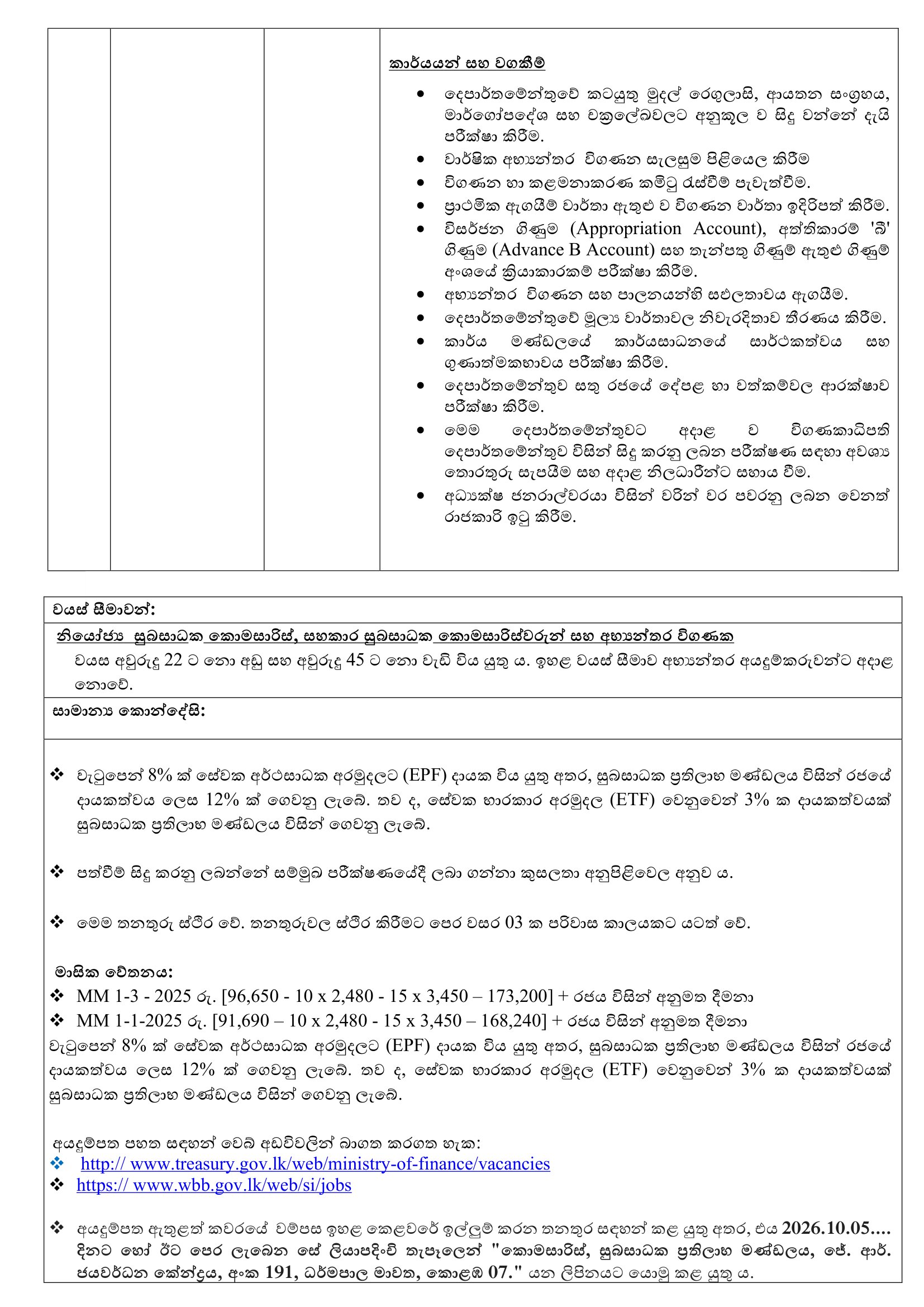 Deputy Commissioner of Welfare Benefits (Finance Management), Assistant Commissioner of Welfare (Communication), Internal Auditor - Welfare Benefits Board