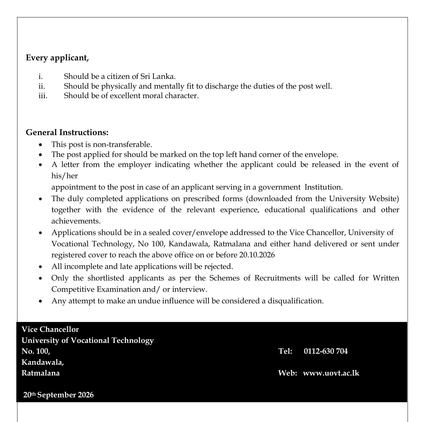 Assistant Registrar - University of Vocational Technology