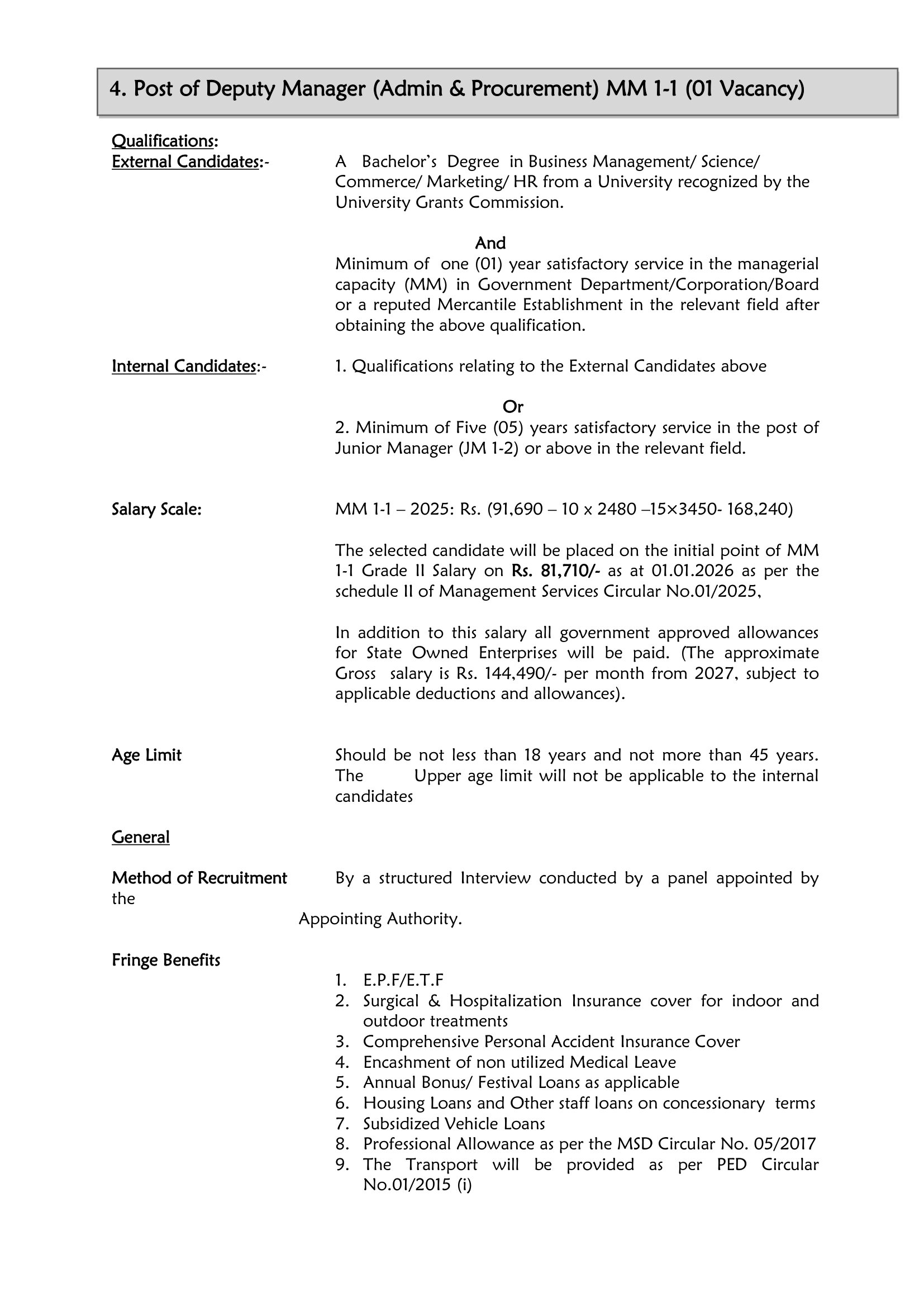 Deputy General Manager (Commercial), Assistant General Manager (Finance), System Analyst, Deputy Manager (Admin & Procurement) - Ceylon Shipping Corporation Ltd