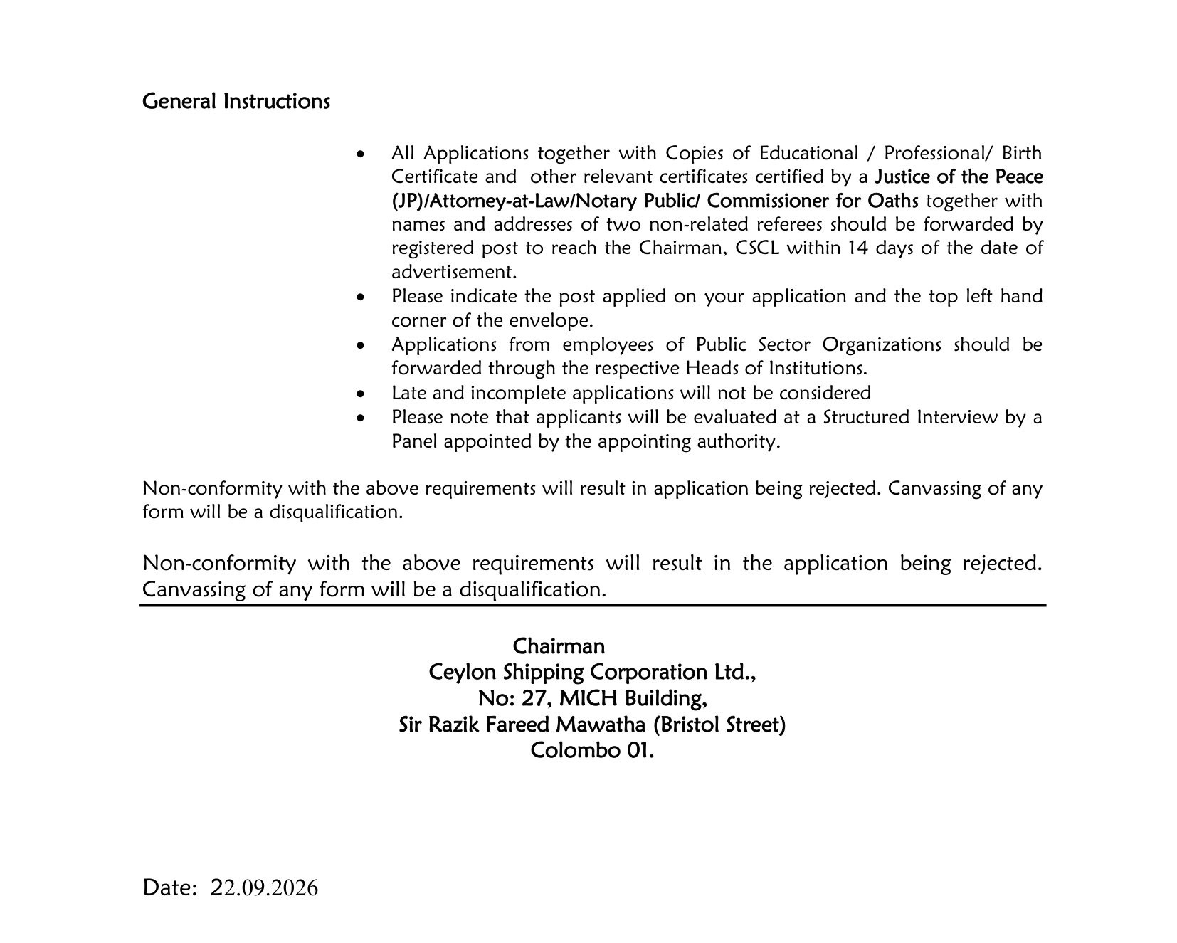 Deputy General Manager (Commercial), Assistant General Manager (Finance), System Analyst, Deputy Manager (Admin & Procurement) - Ceylon Shipping Corporation Ltd