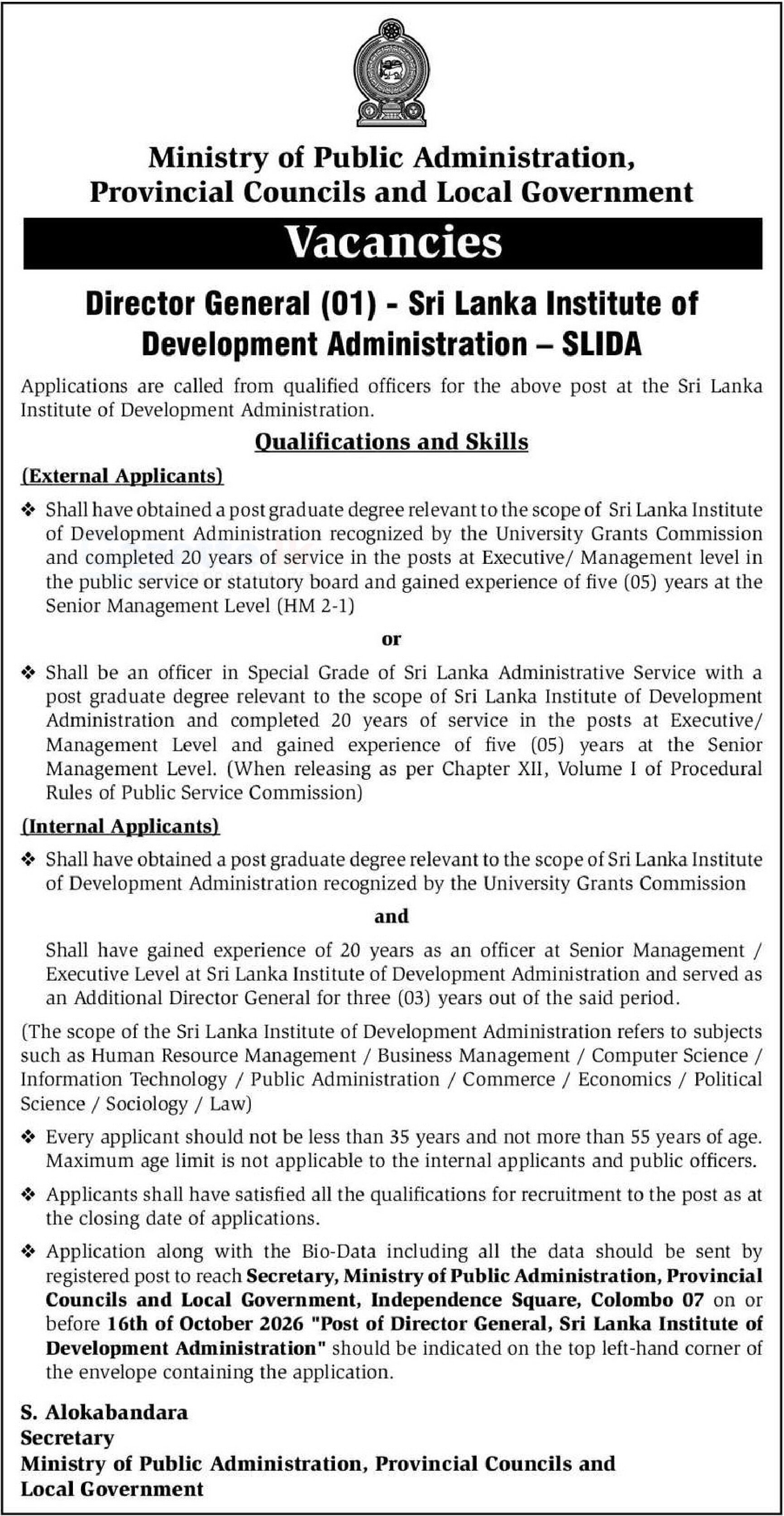 Director General - Sri Lanka Institute of Development Administration 