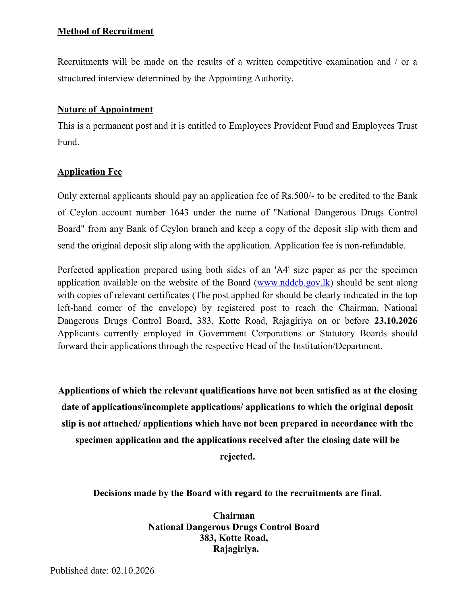 Director (Finance) - National Dangerous Drugs Control Board