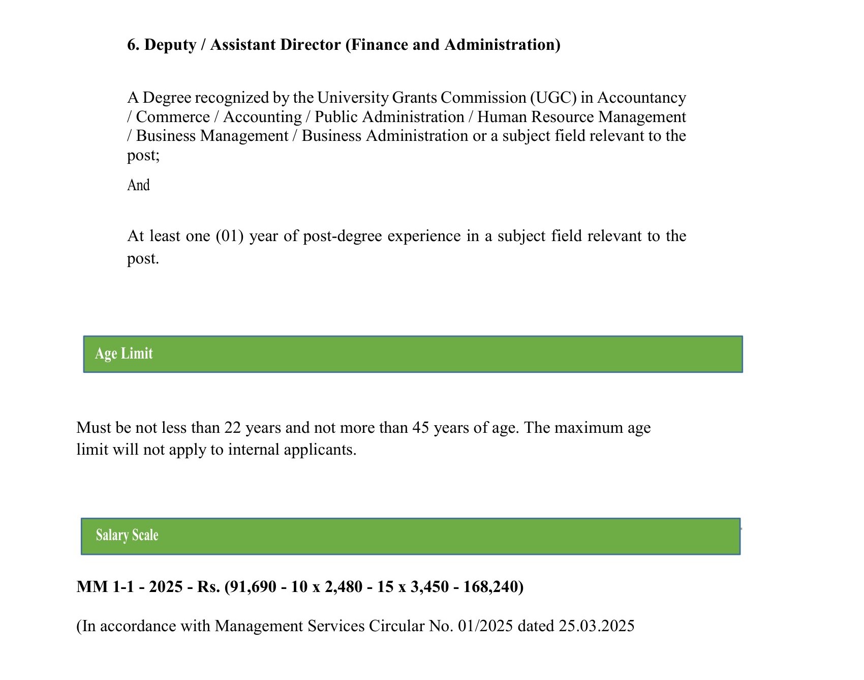 Deputy/Assistant Director - Office for National Unity & Reconciliation
